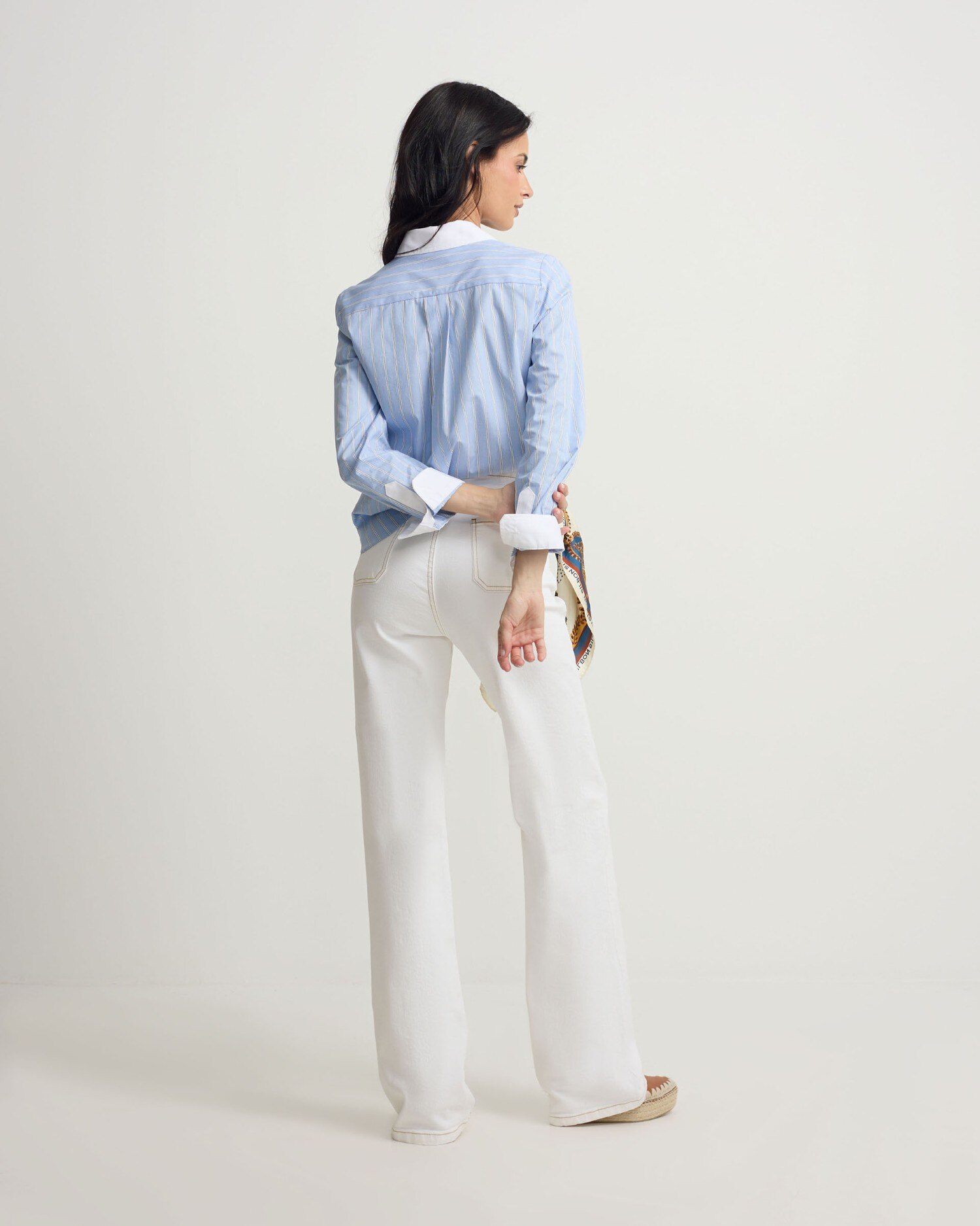 Jeans com Corte a Direito Denim Fivelas Branco-2