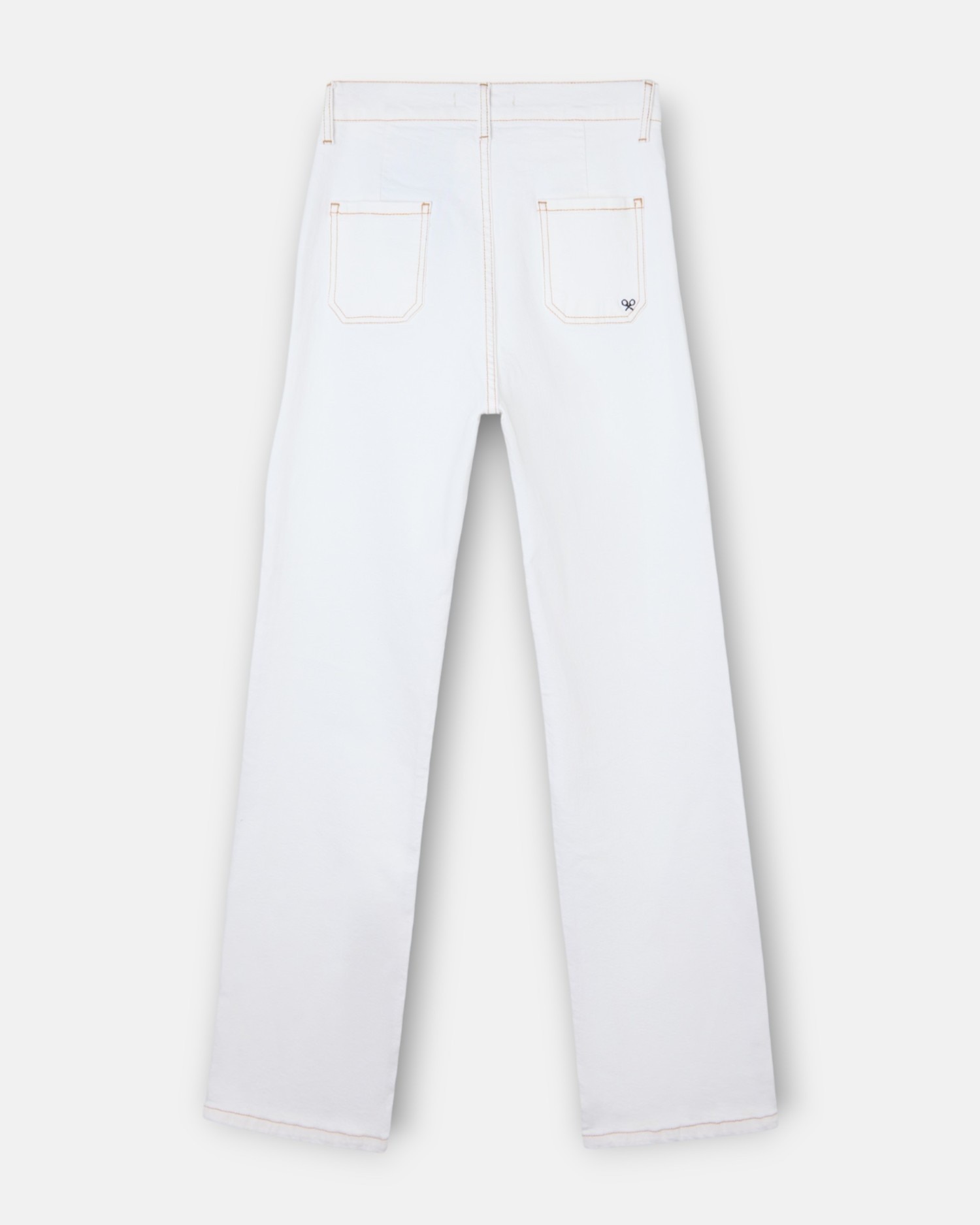 Jeans com Corte a Direito Denim Fivelas Branco-5