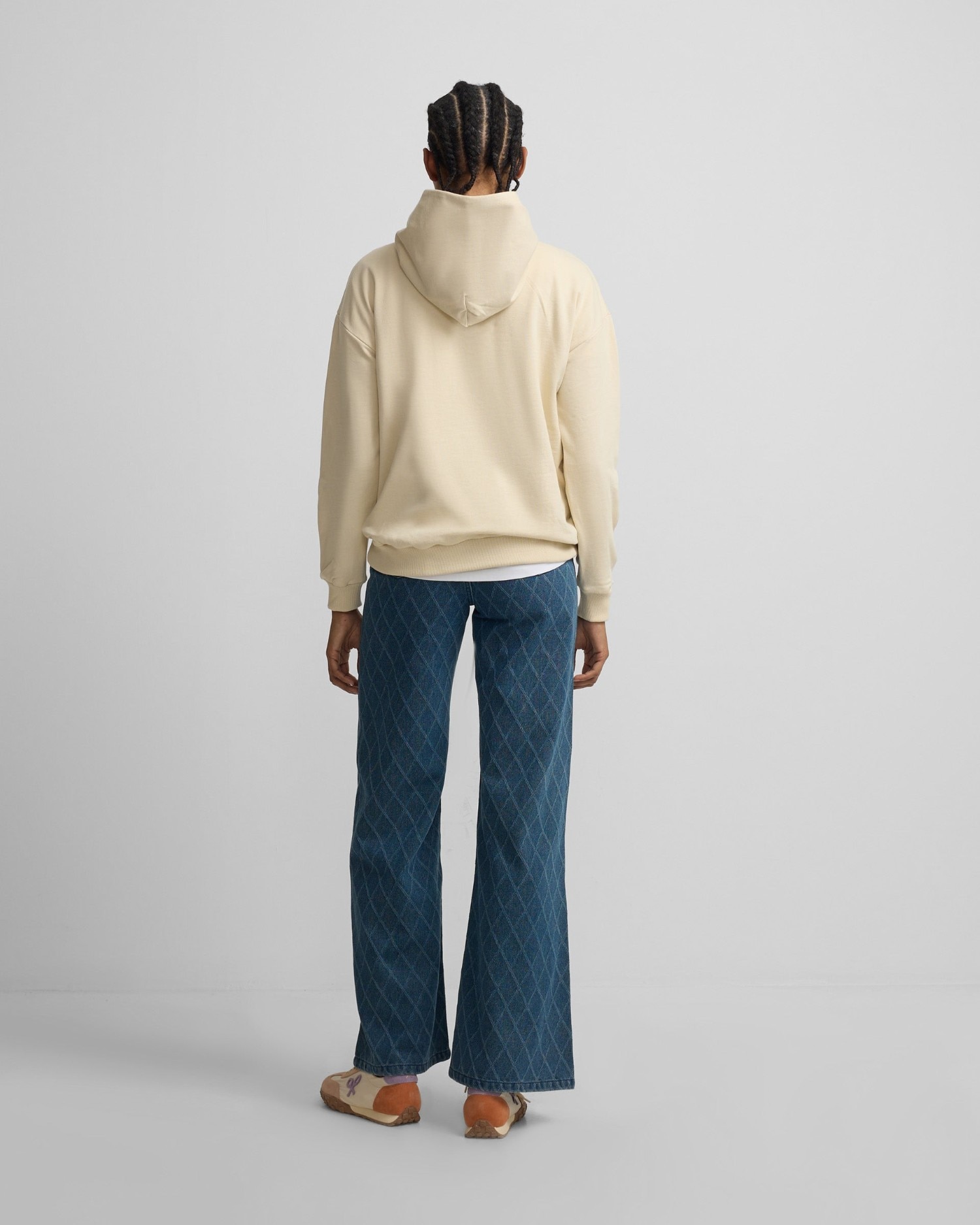 Calças Denim com Estampado de Losangos em Azul Azul-2