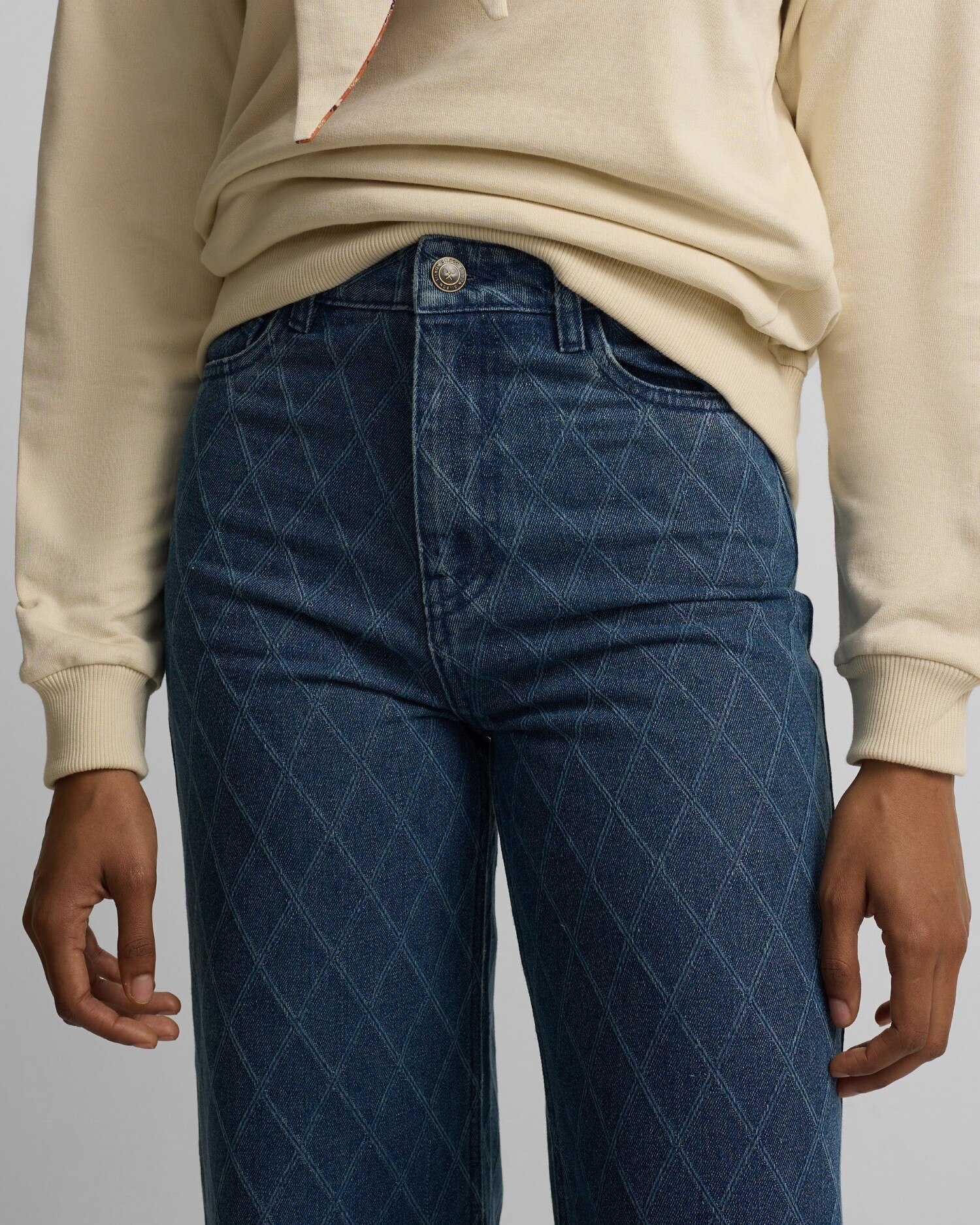 Calças Denim com Estampado de Losangos em Azul Azul-3