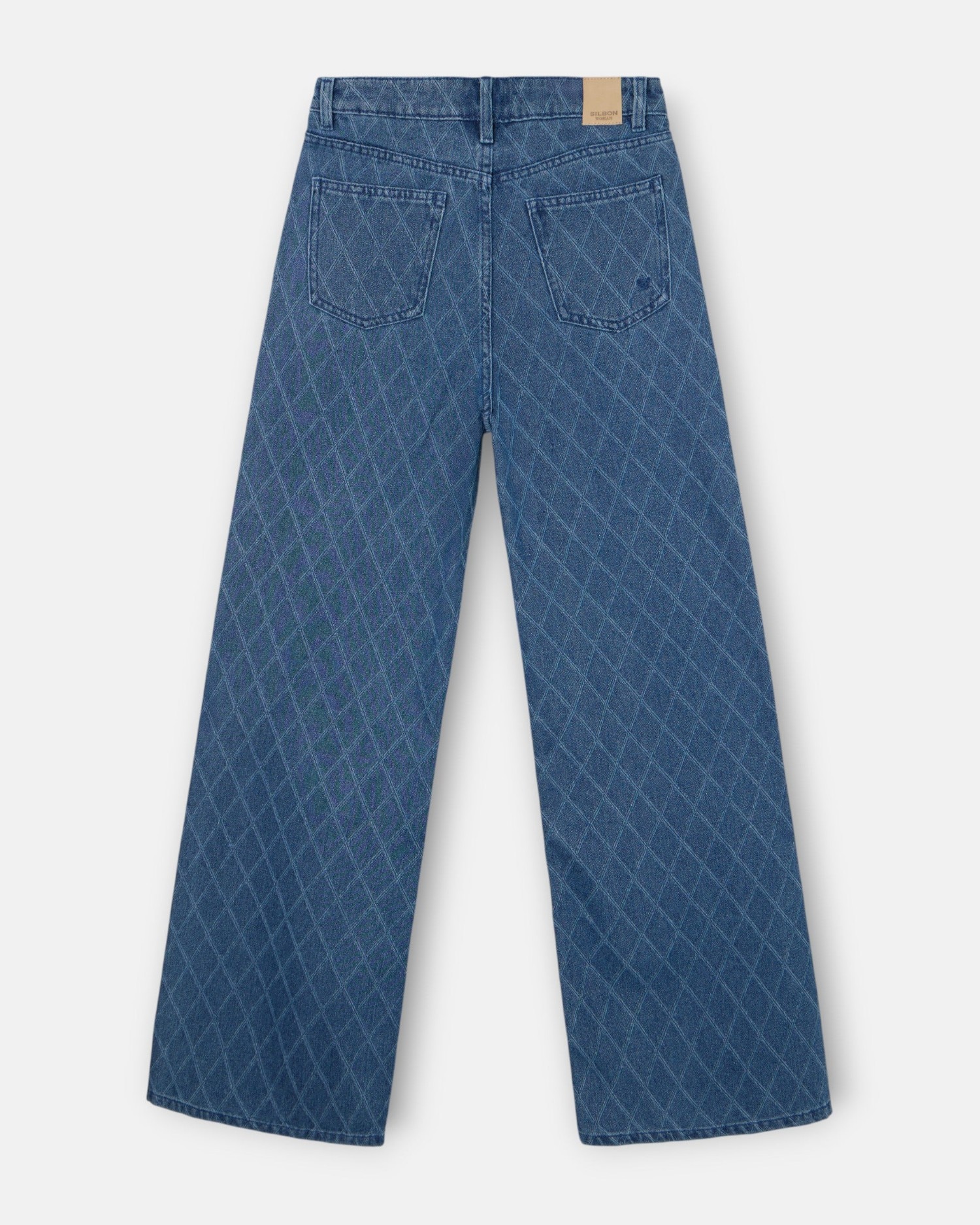 Calças Denim com Estampado de Losangos em Azul Azul-5