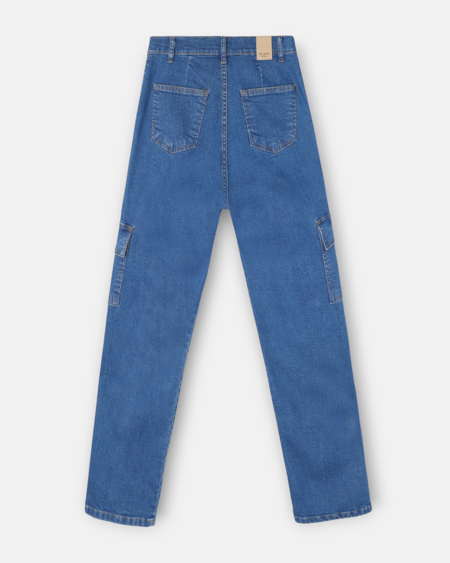 Jeans com Corte a Direito Cargo Denim Azul denim-5