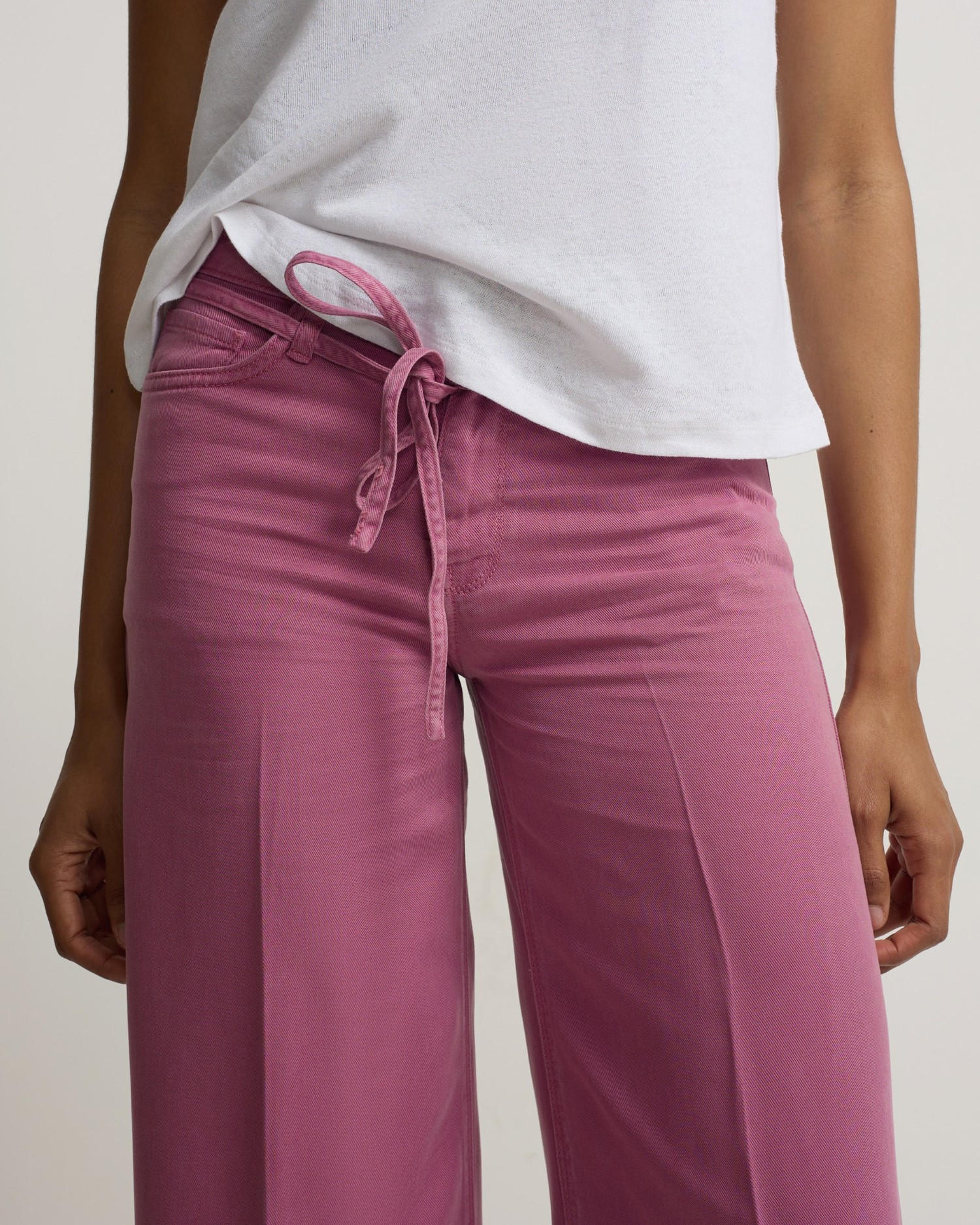 Calças Denim com Cordão Framboesa Rosa-3