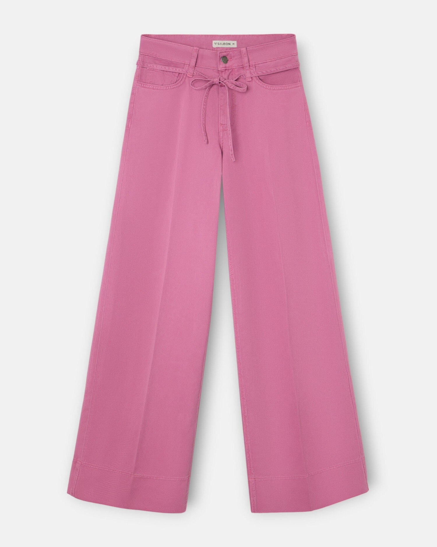 Calças Denim com Cordão Framboesa Rosa-4