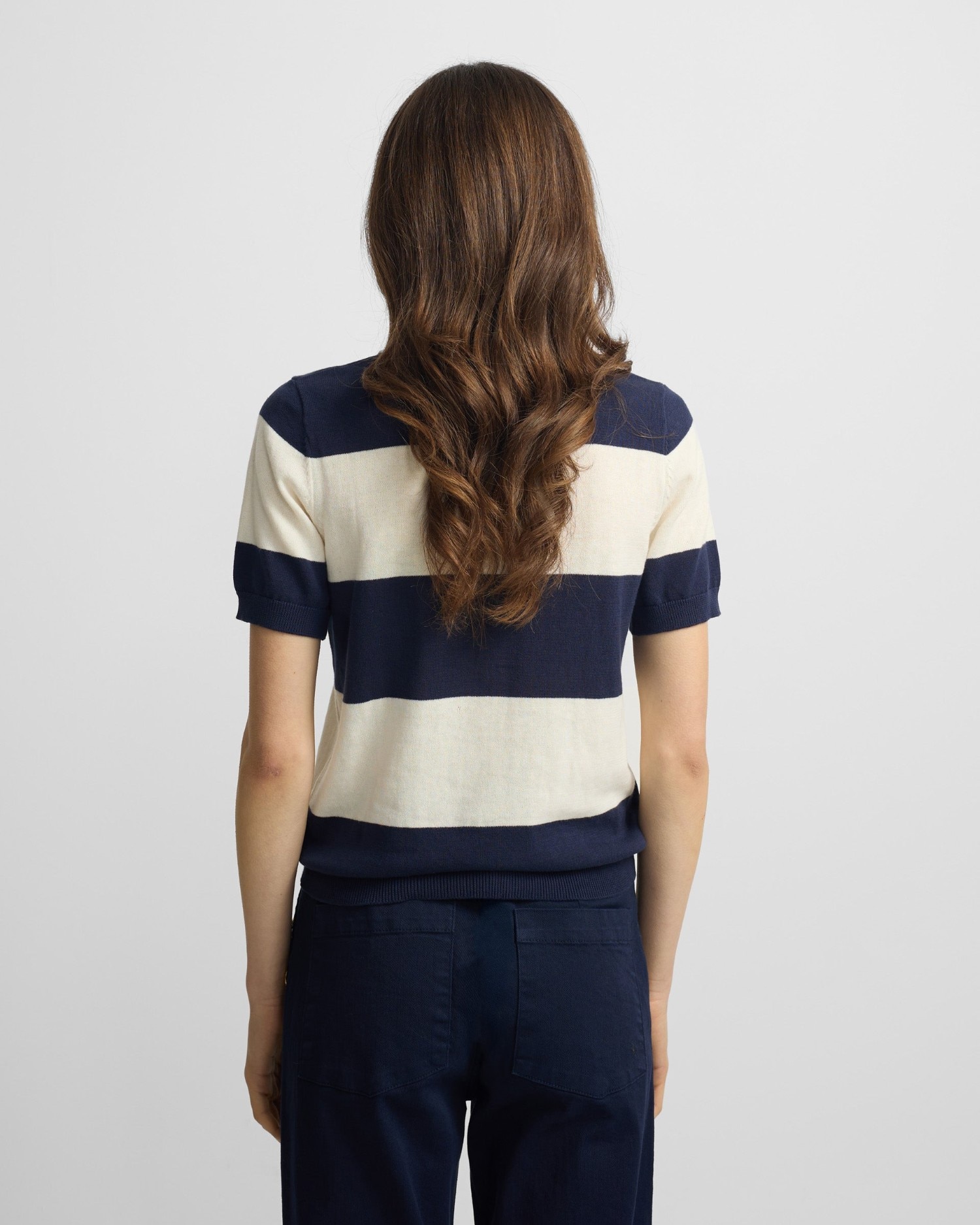 Polo de Malha de Manga Curta em Azul e Branco Branco-2
