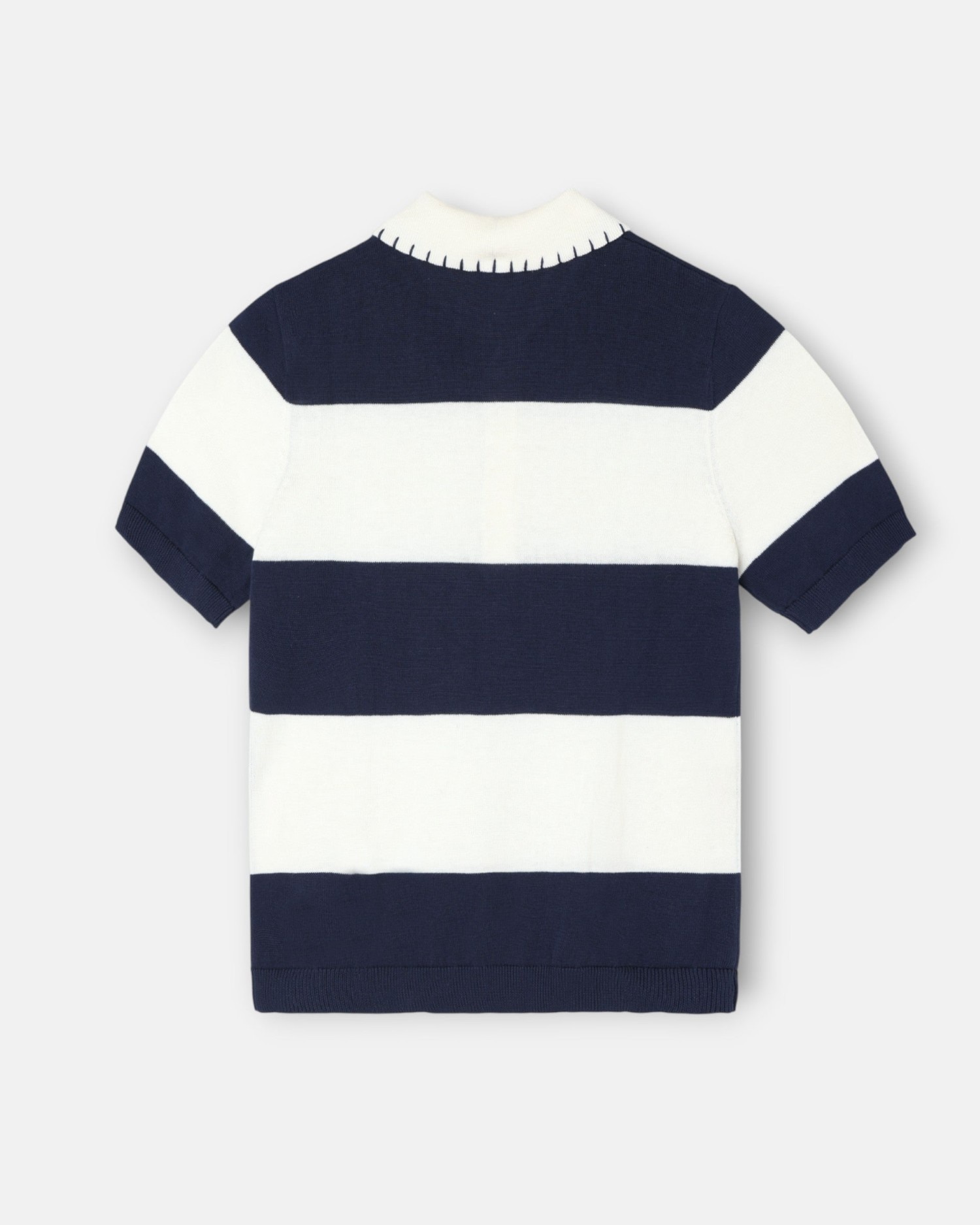 Polo de Malha de Manga Curta em Azul e Branco Branco-5