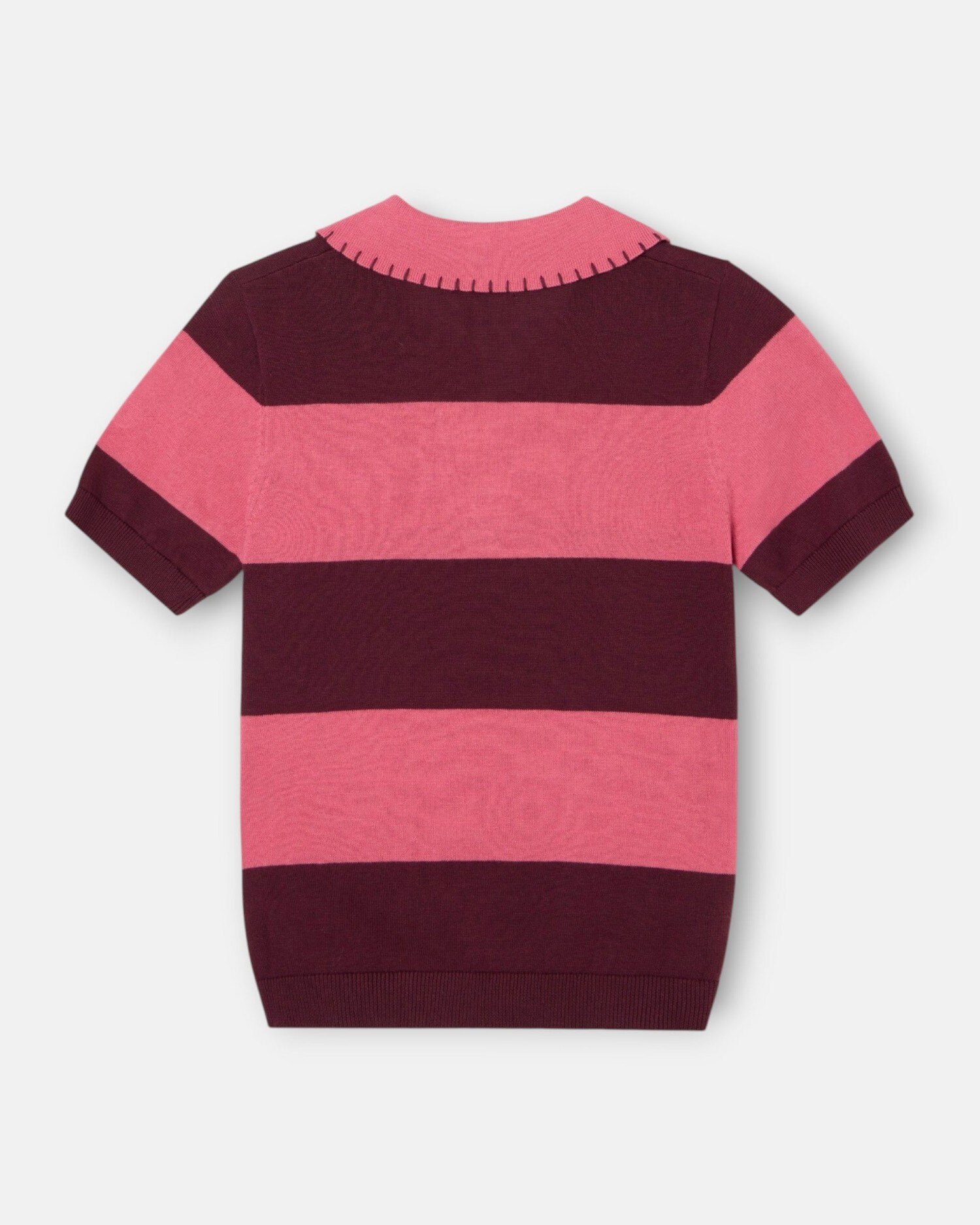 Polo de Malha de Manga Curta Às Riscas em Rosa Rosa-5