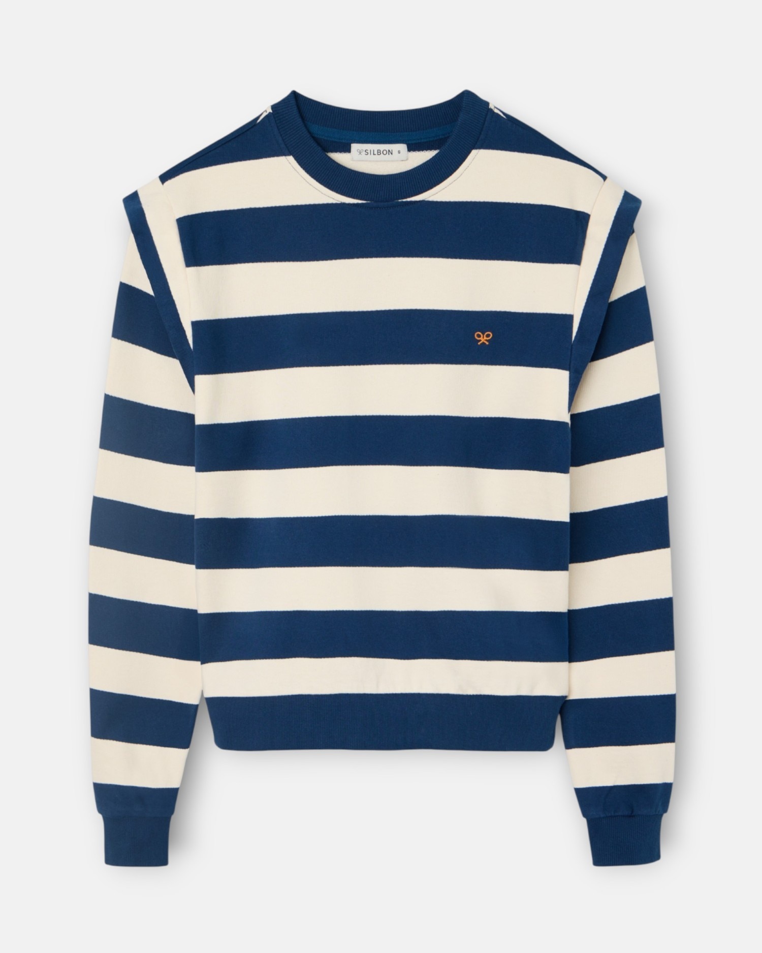 Sweatshirt com Ombreiras Às Riscas Azul-marinho-4