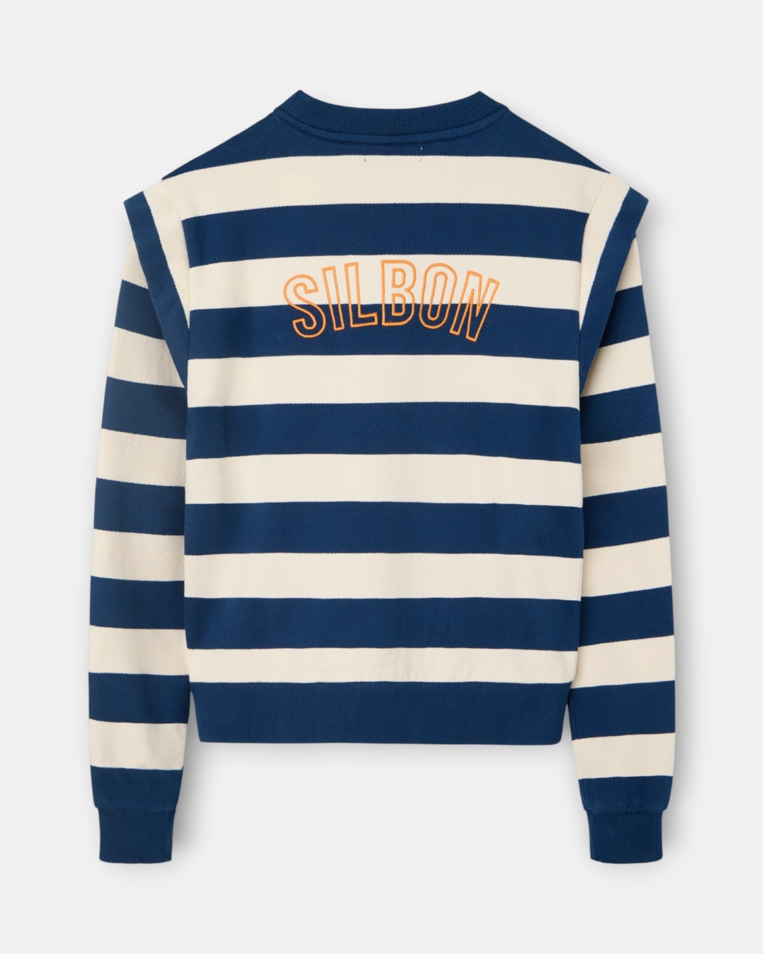 Sweatshirt com Ombreiras Às Riscas Azul-marinho-5