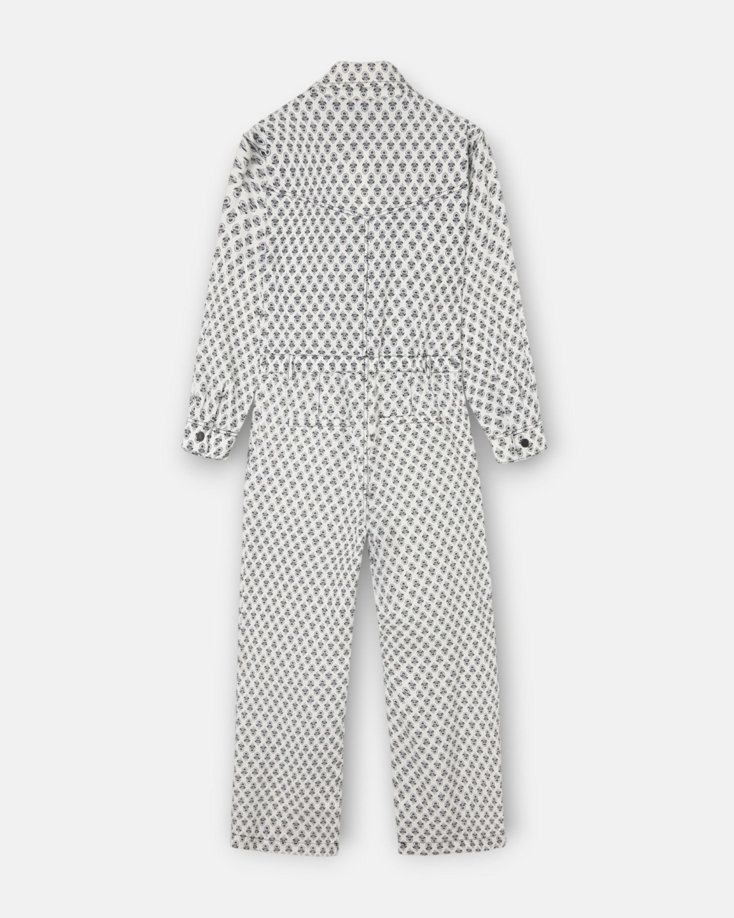 Macacão de Linho Estampado em Branco Branco / Preto-2