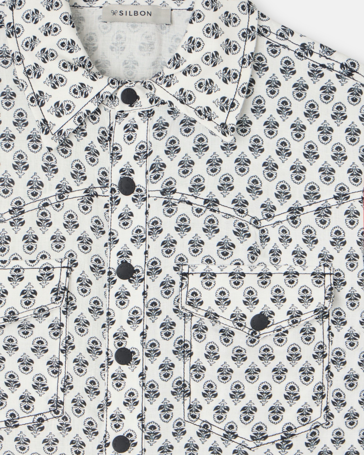 Macacão de Linho Estampado em Branco Branco / Preto-3