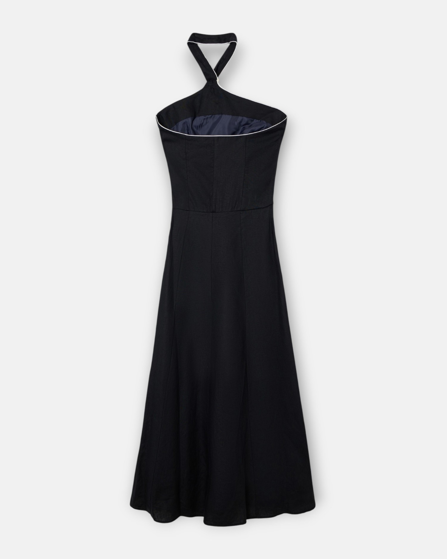 Vestido Comprido Fivela de Linho em Marinho Preto-2