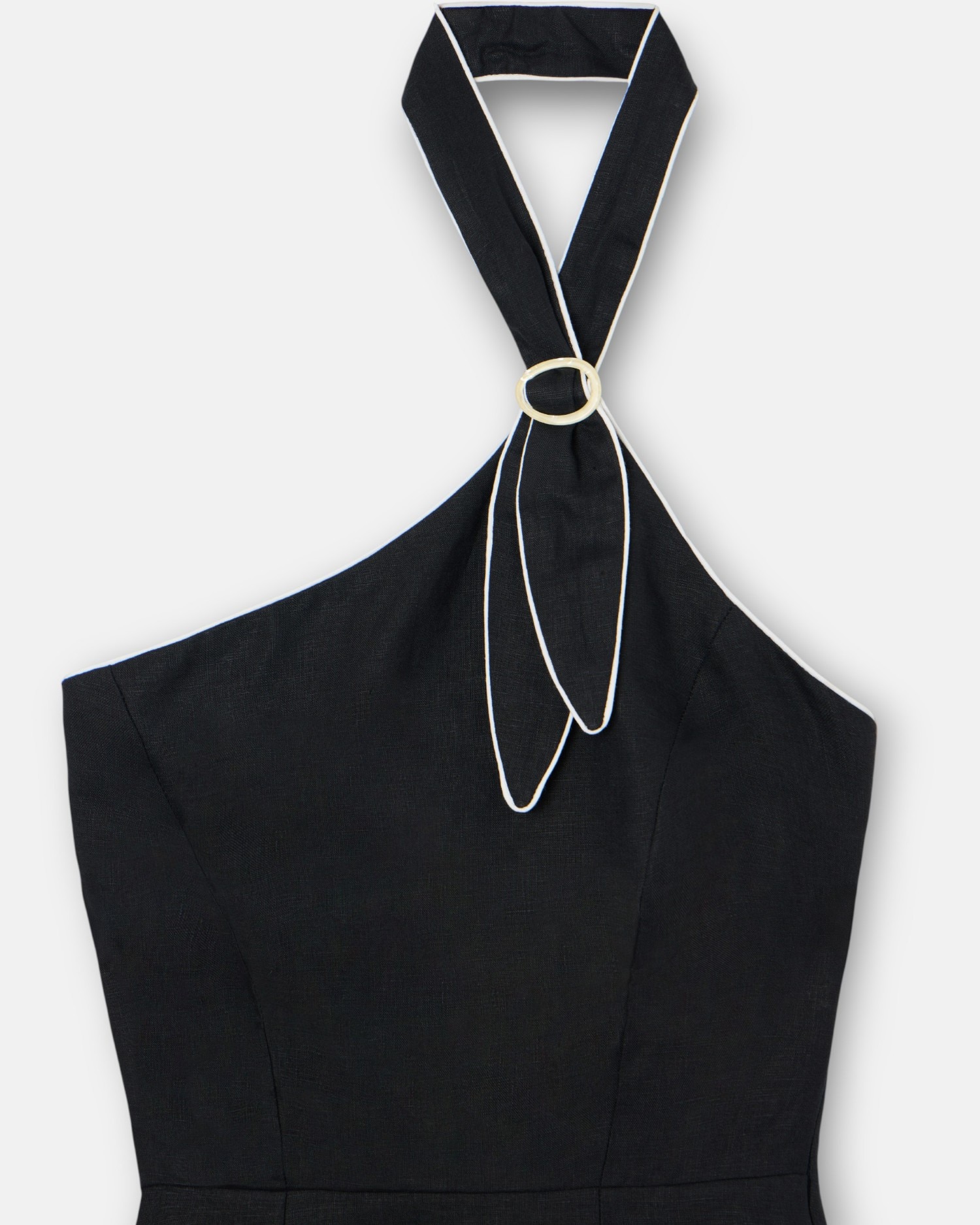 Vestido Comprido Fivela de Linho em Marinho Preto-3