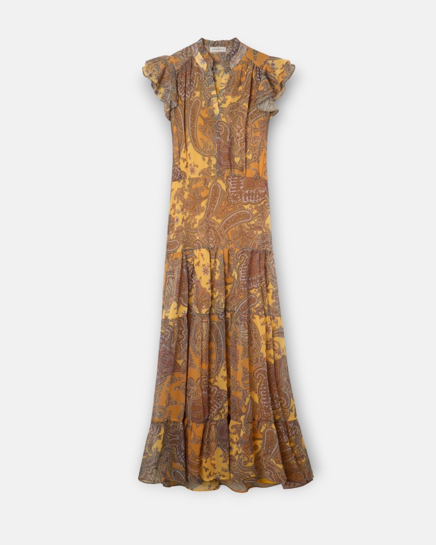 Vestido Midi com Volume Estampado Laranjas Laranja-4