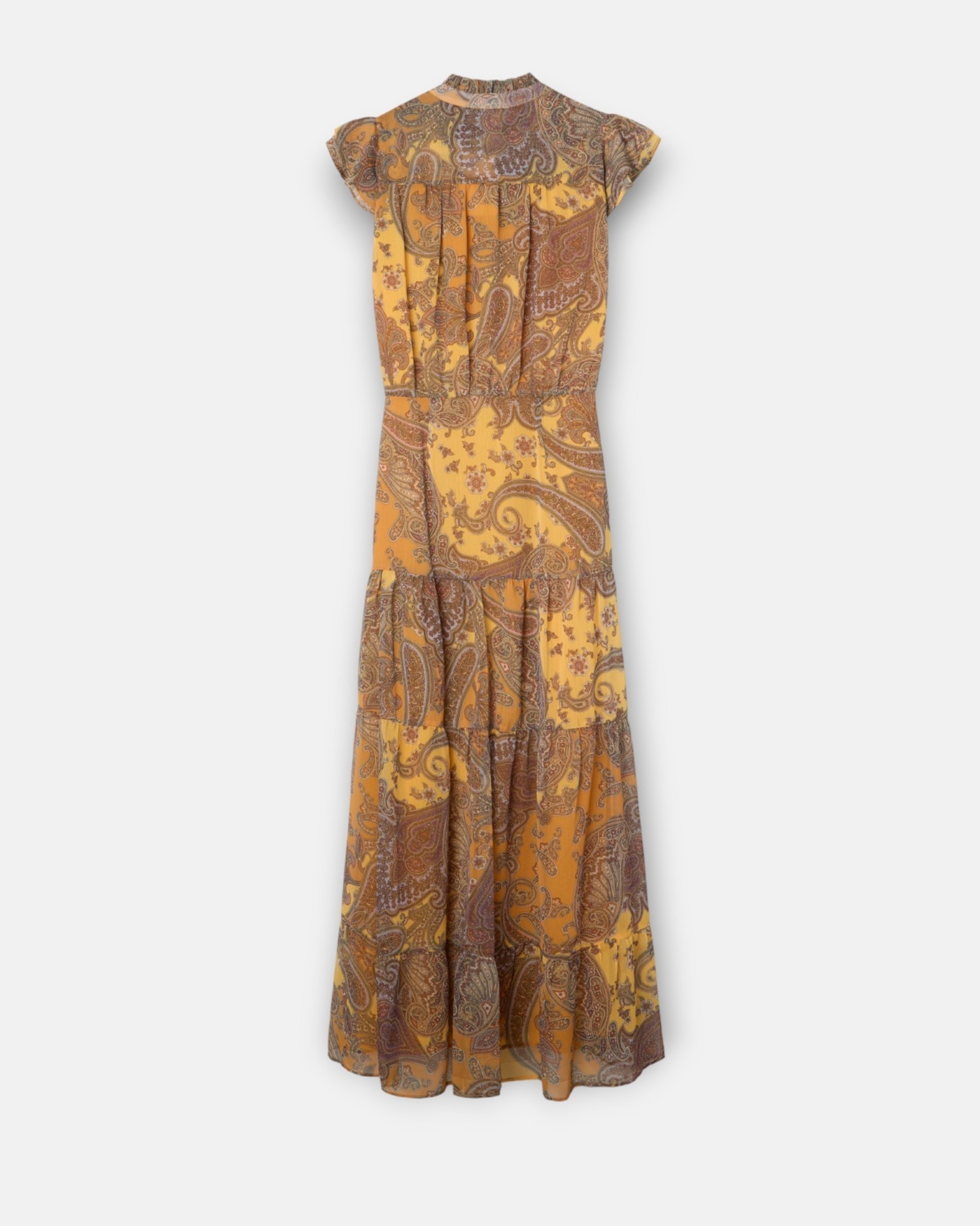 Vestido Midi com Volume Estampado Laranjas Laranja-5