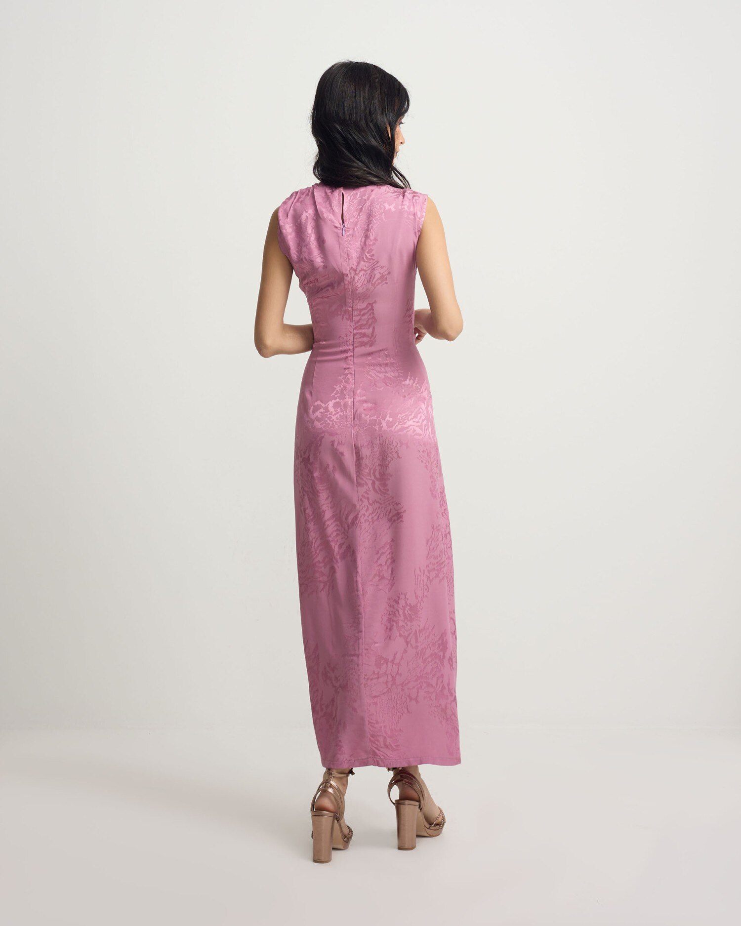 Vestido Midi Interior Jacquard Roxo Roxo-2