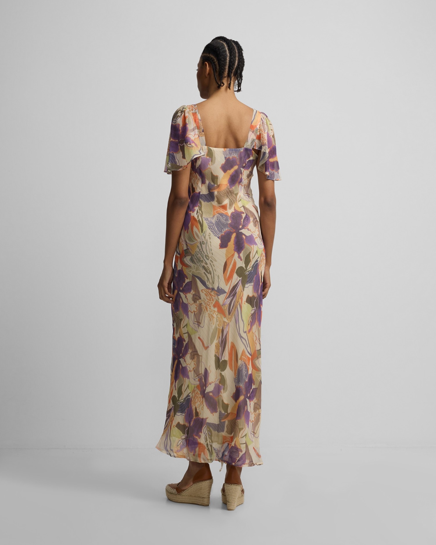 Vestido Comprido Estampado Flores Roxas e Laranja Laranja-2