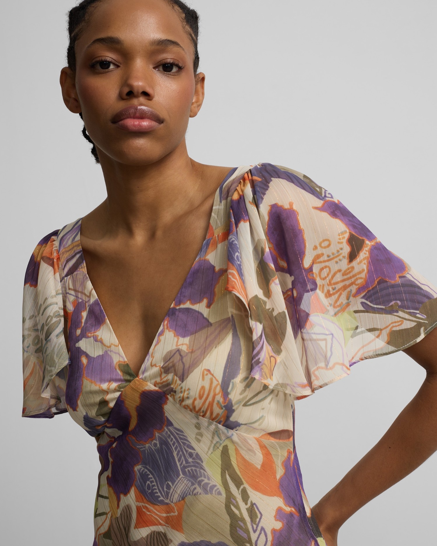 Vestido Comprido Estampado Flores Roxas e Laranja Laranja-3