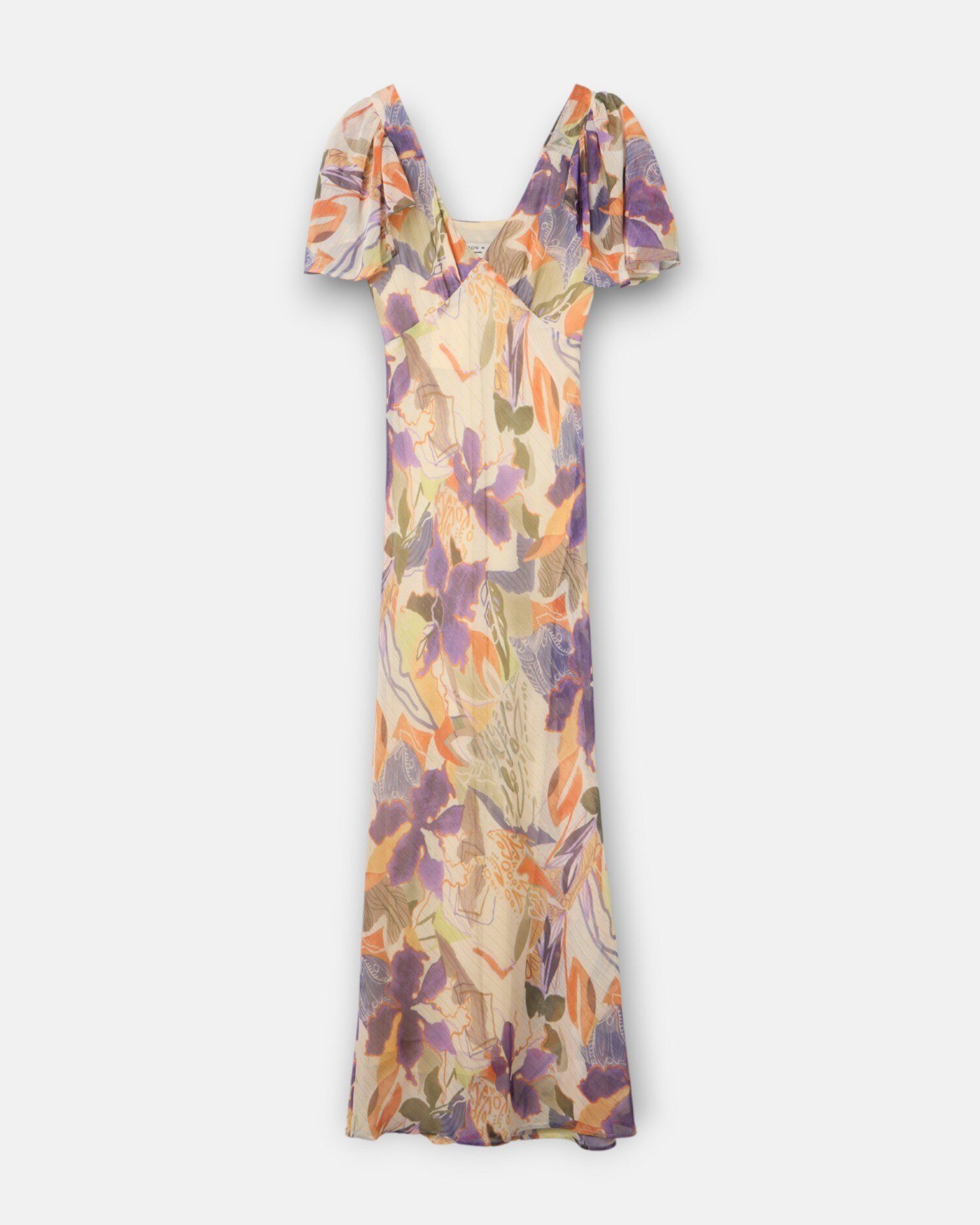 Vestido Comprido Estampado Flores Roxas e Laranja Laranja-4