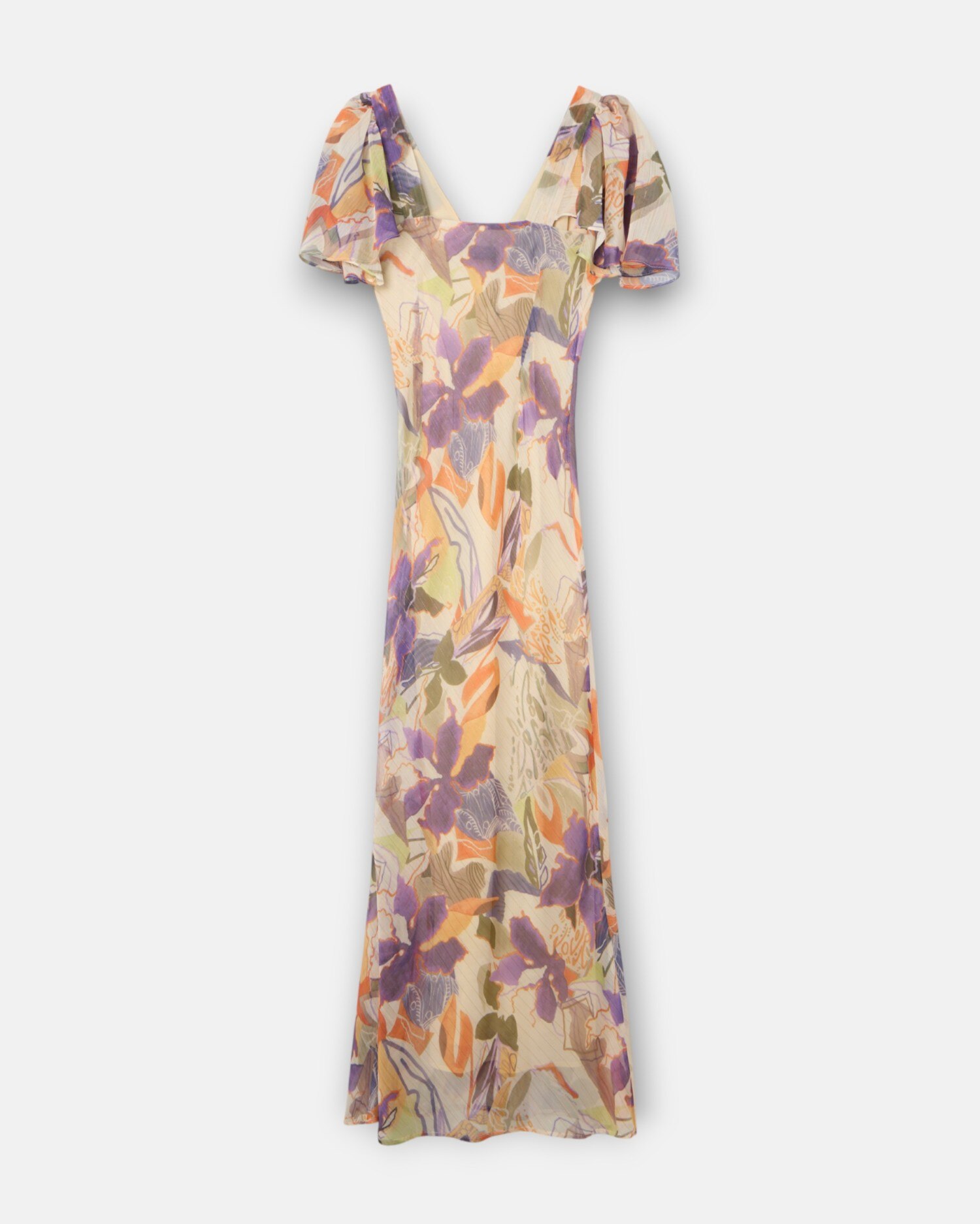 Vestido Comprido Estampado Flores Roxas e Laranja Laranja-5