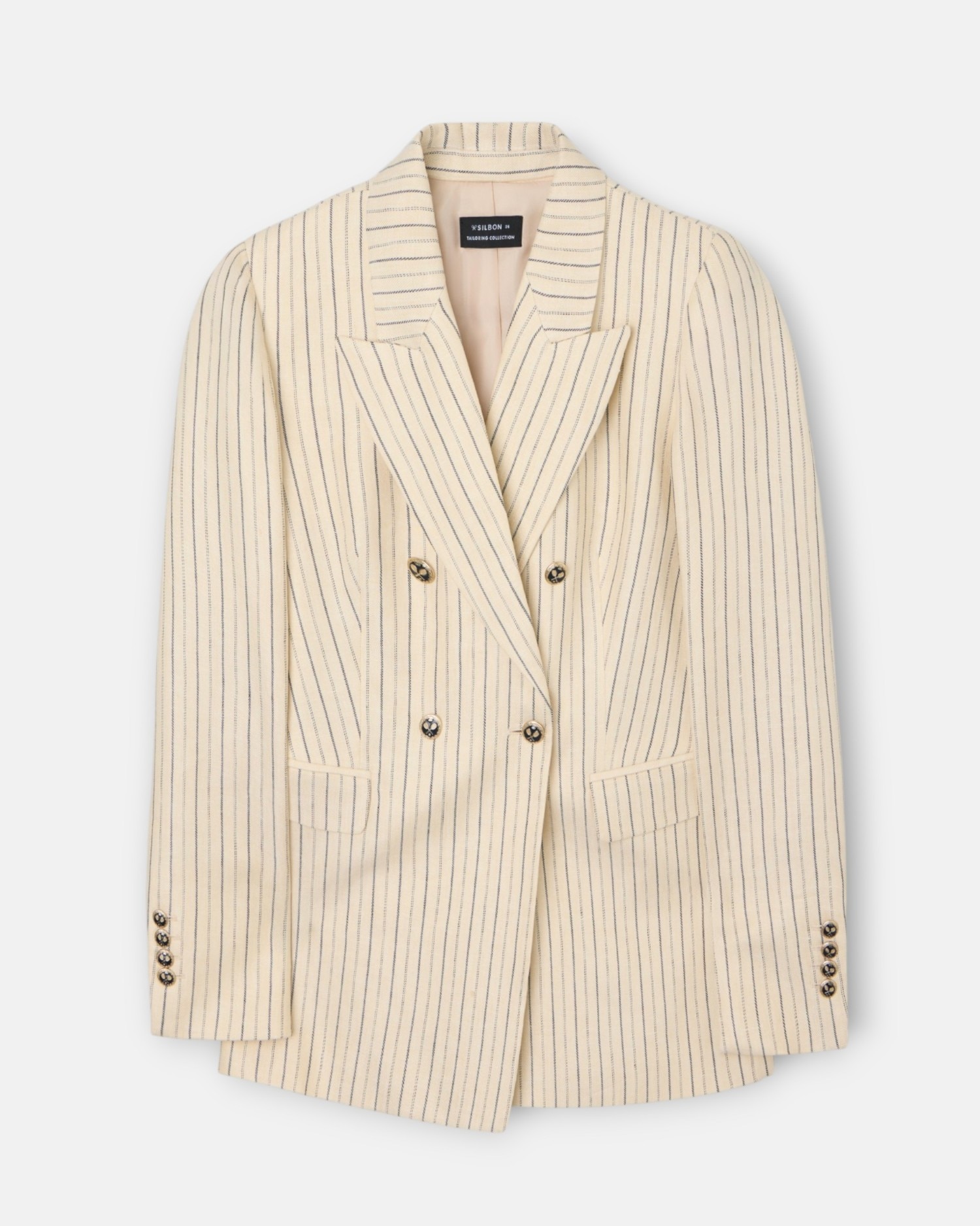 Imagem 0 de Blazer Cruzado Cru Às Riscas Azuis