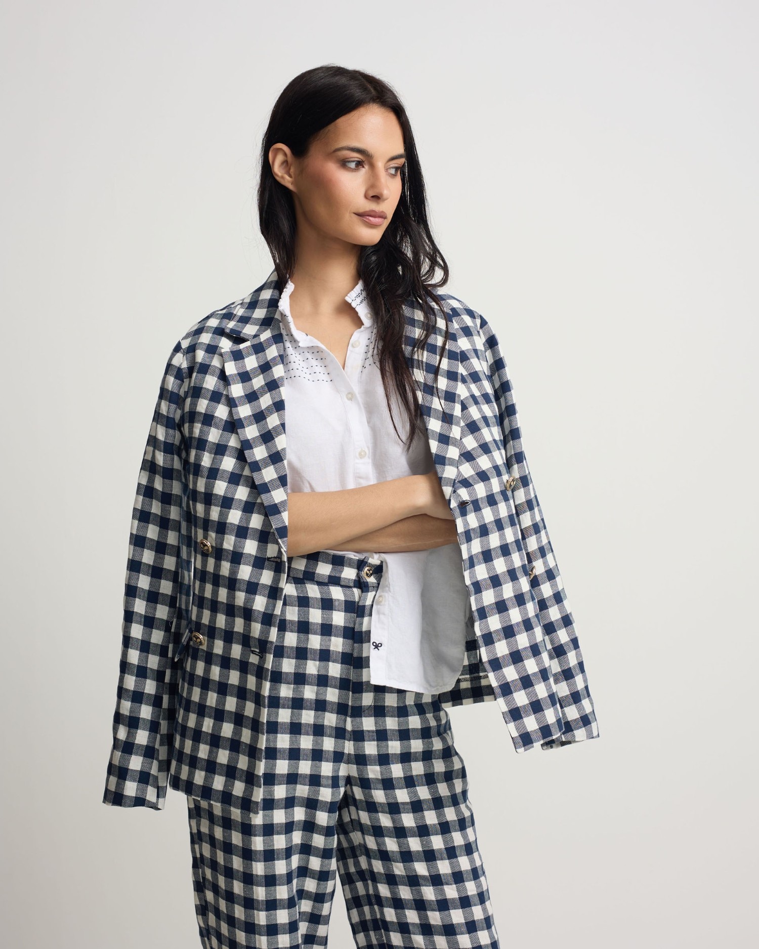 Blazer Cruzado Vichy Marinho Azul-marinho-1