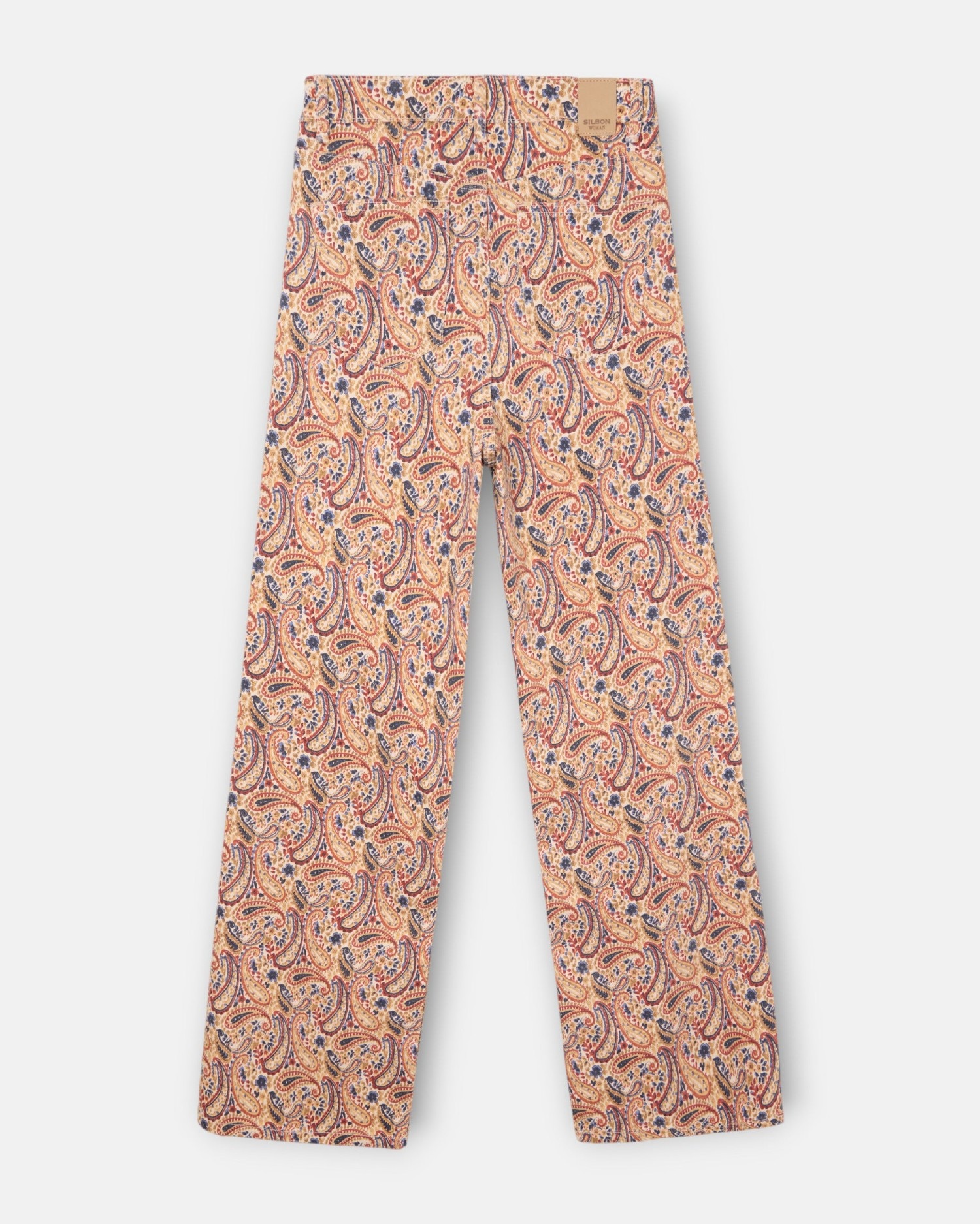 Calças Denim com Estampado Cachemir em Laranja Laranja-5
