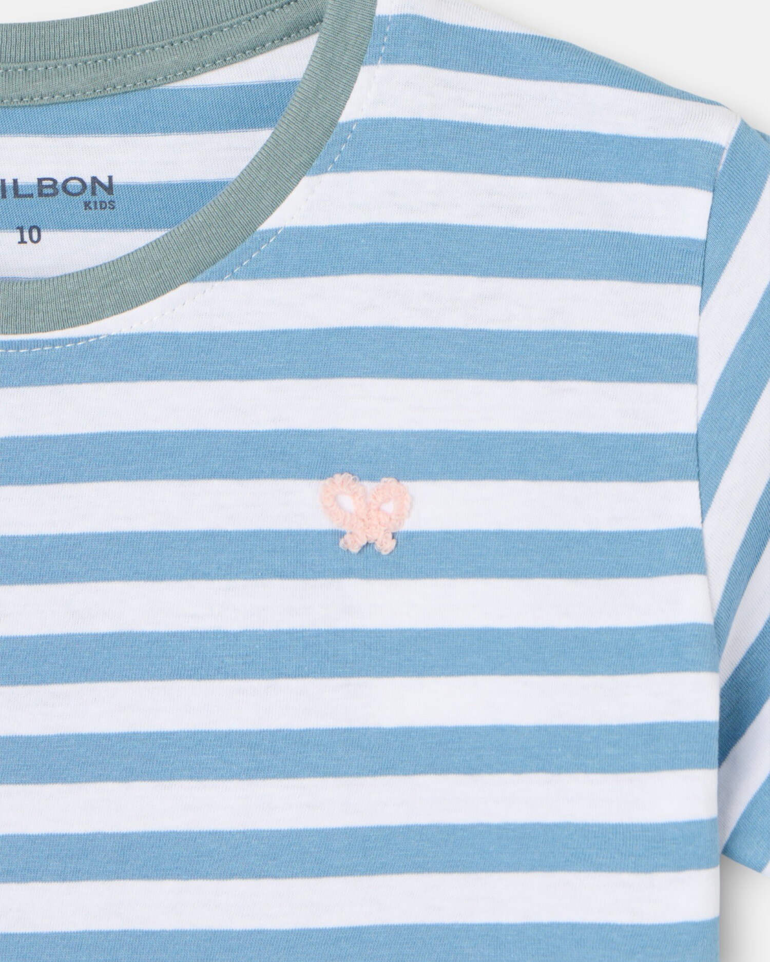 T-shirt Infantil com Rebordo Às Riscas Finas Silbon Azul-2