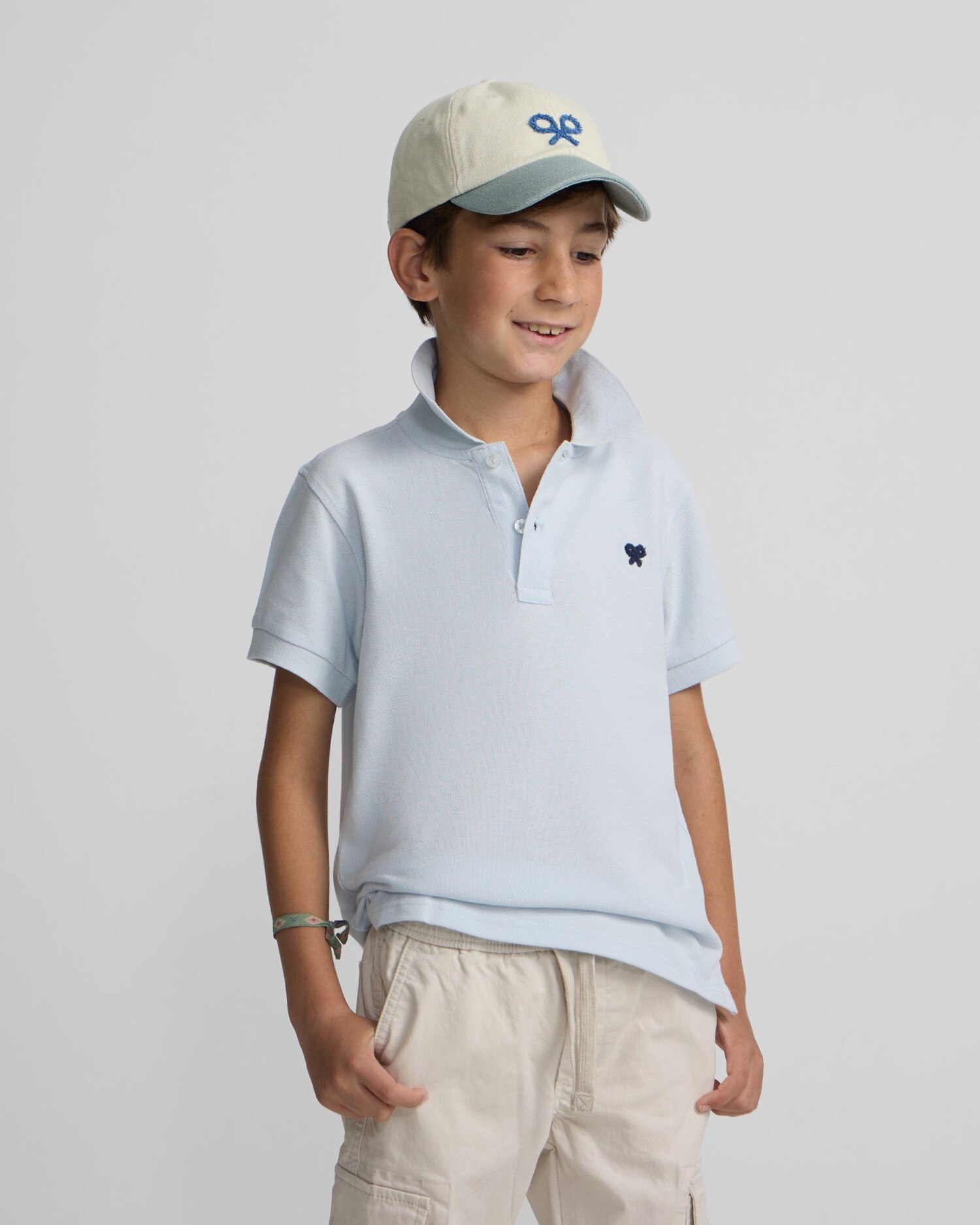 Polo Infantil Liso com Logo Rizo Silbon Azul-claro-3