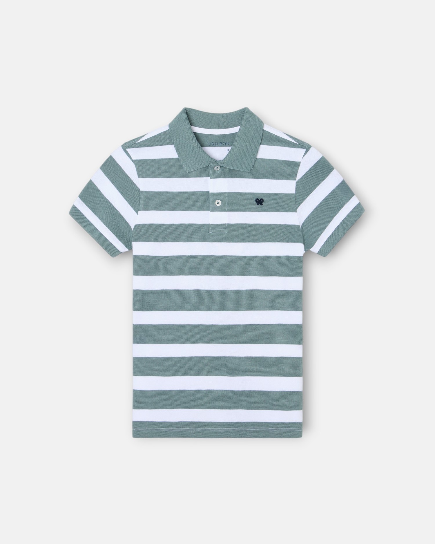 Polo Infantil Às Riscas em Branco Silbon Verde-1