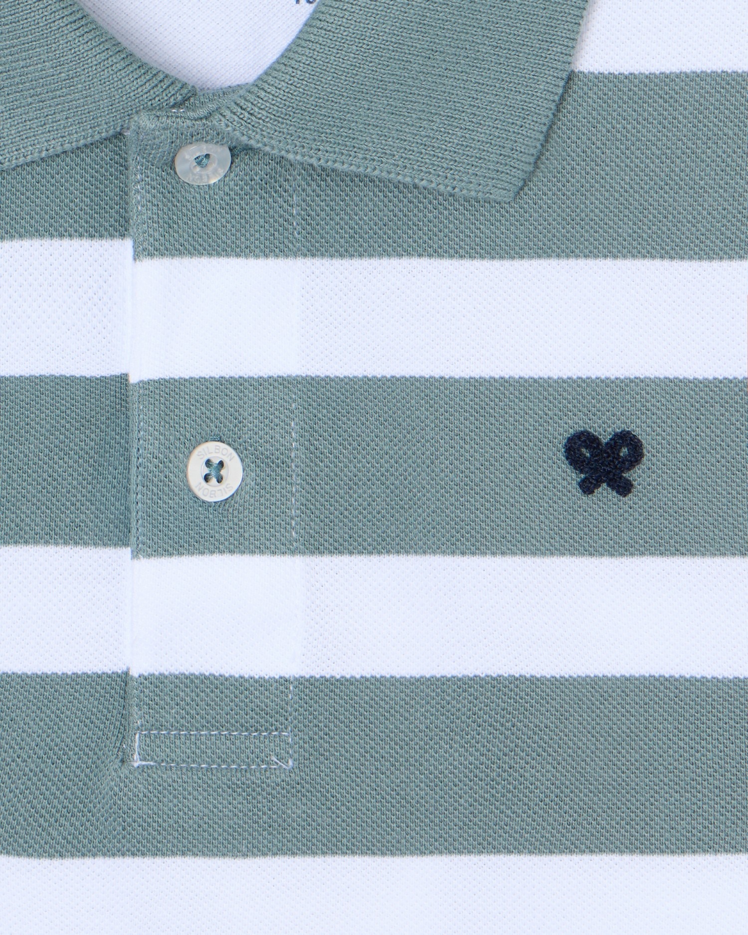 Polo Infantil Às Riscas em Branco Silbon Verde-2