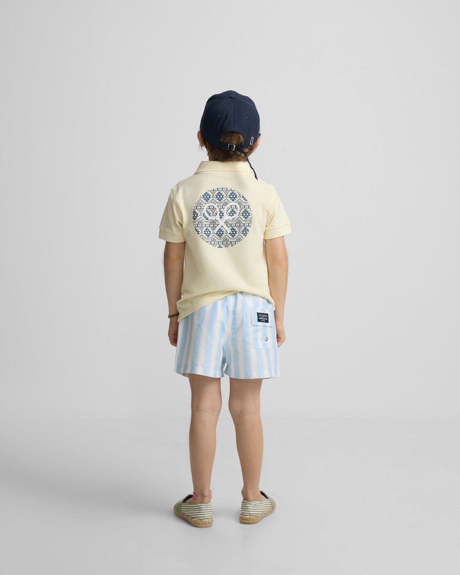 Fato de Banho Infantil Às Riscas Largas em Amarelo e Azul Silbon Azul-2