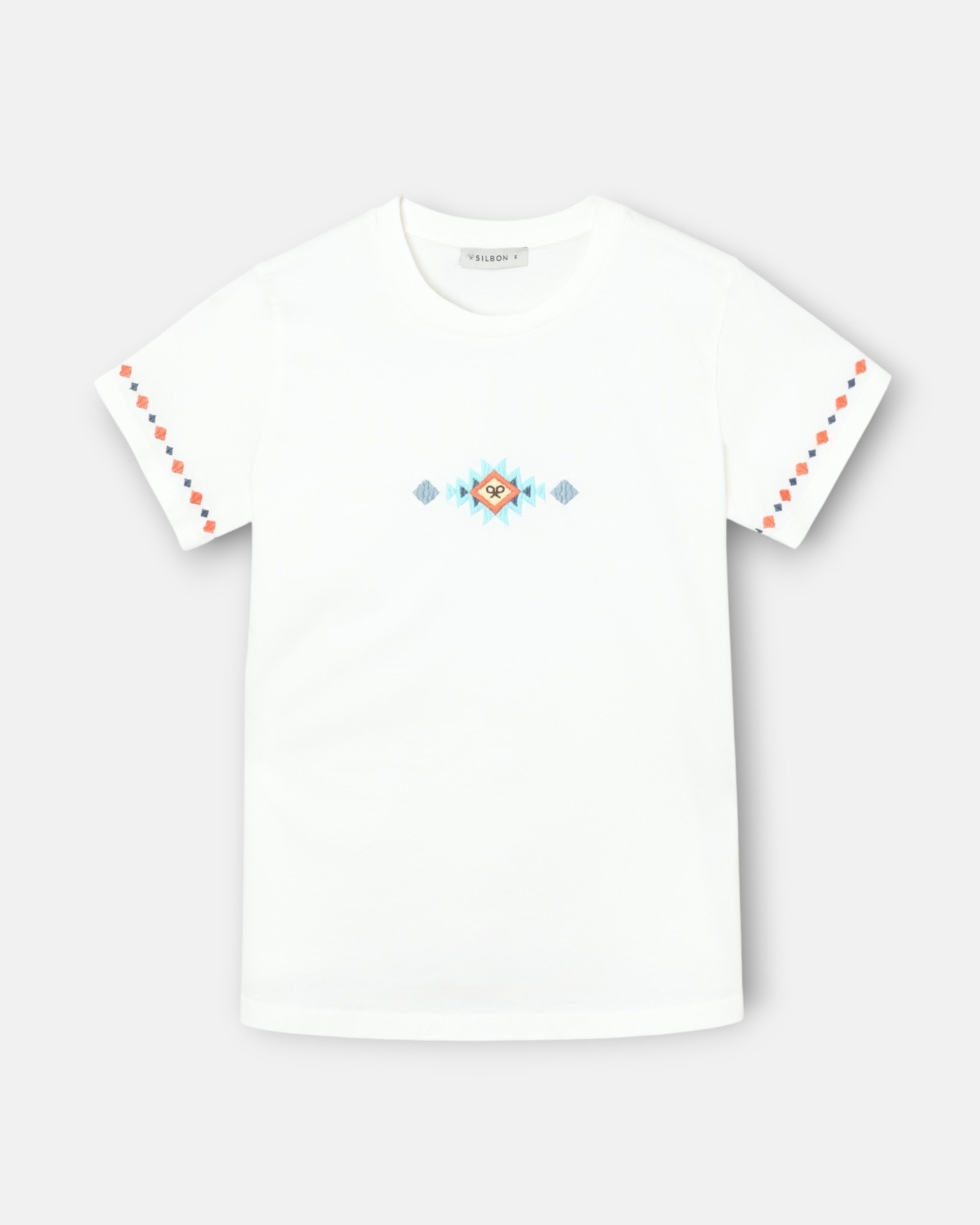 T-shirt com Bordados Ikat Branco-4