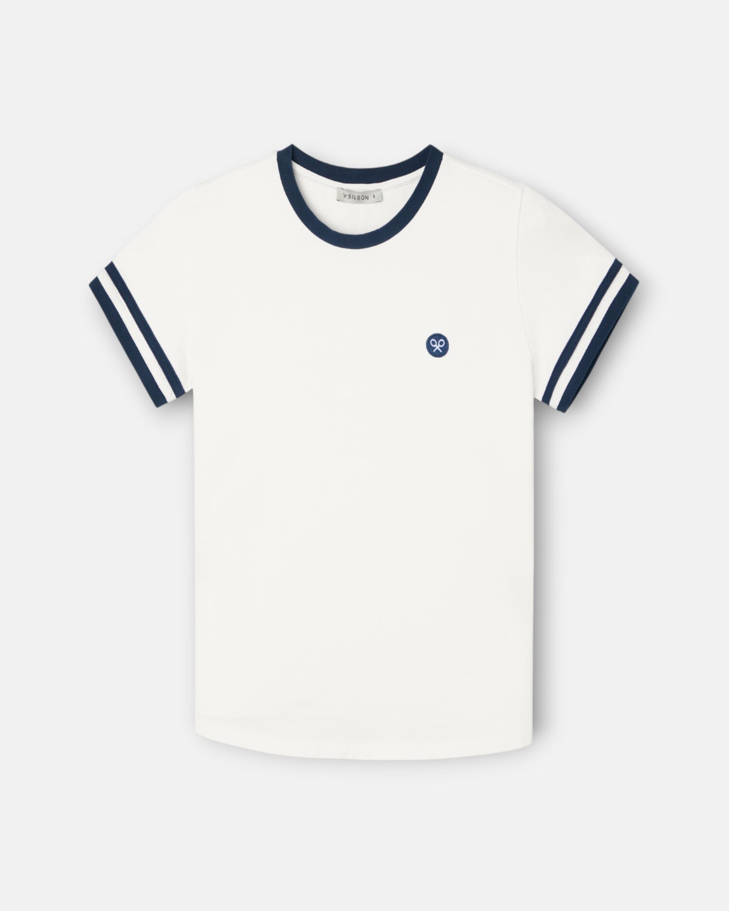 T-shirt com Patch de Escudo Silbon em Branco Branco / Azul-4