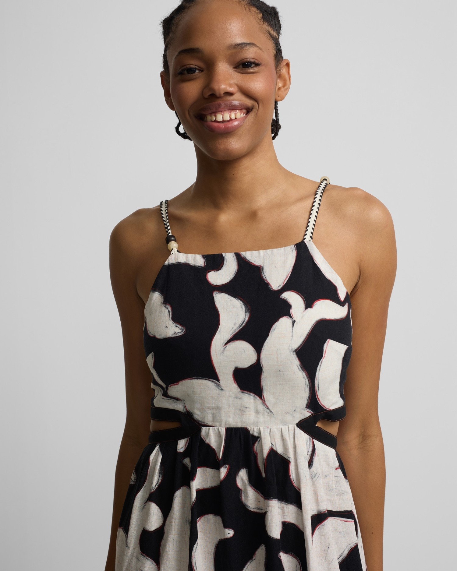 Vestido Cut Out Estampado de Flores em Preto Preto-3