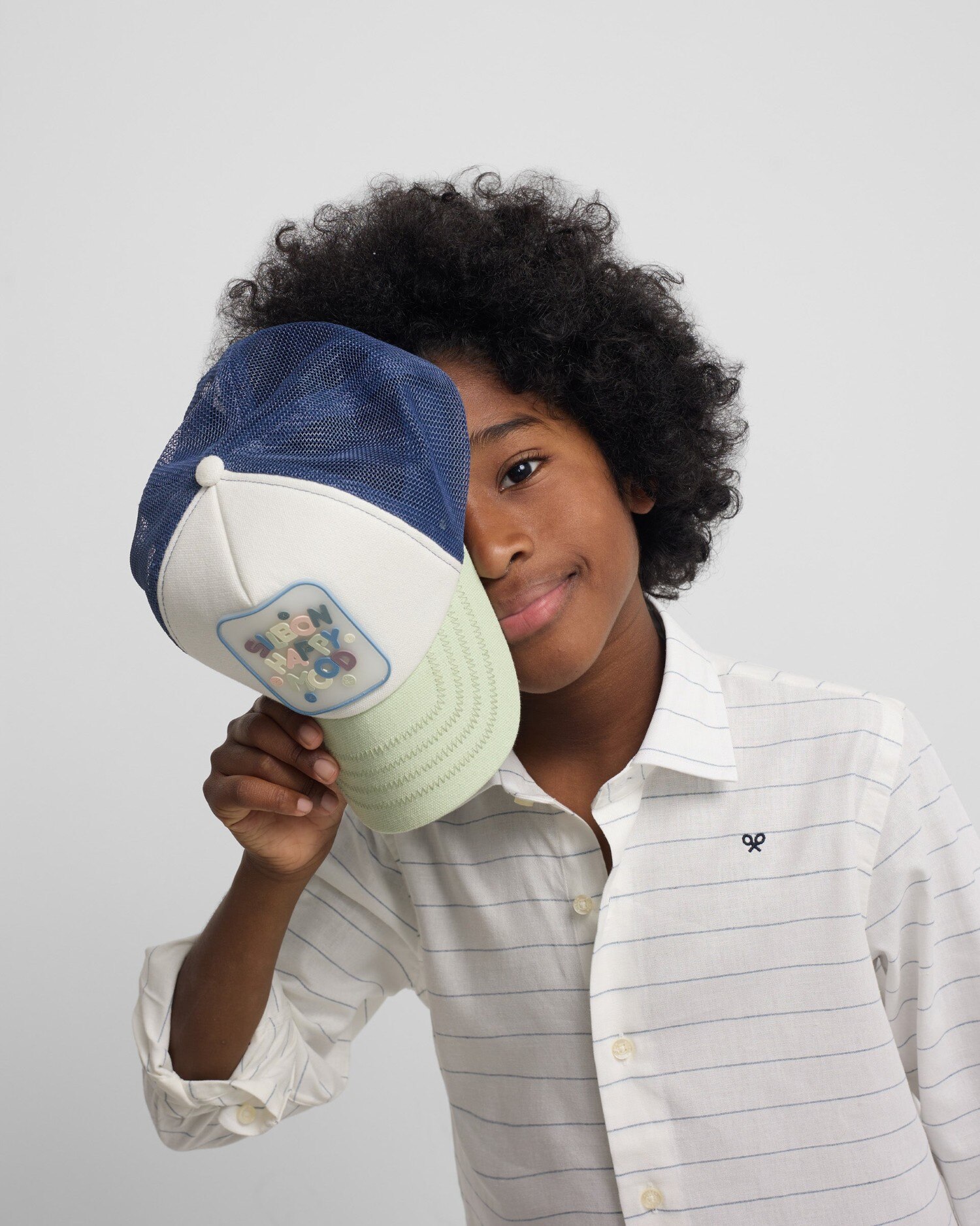 Camisa Infantil de Linho Às Riscas Finas em Azul Silbon Azul-3