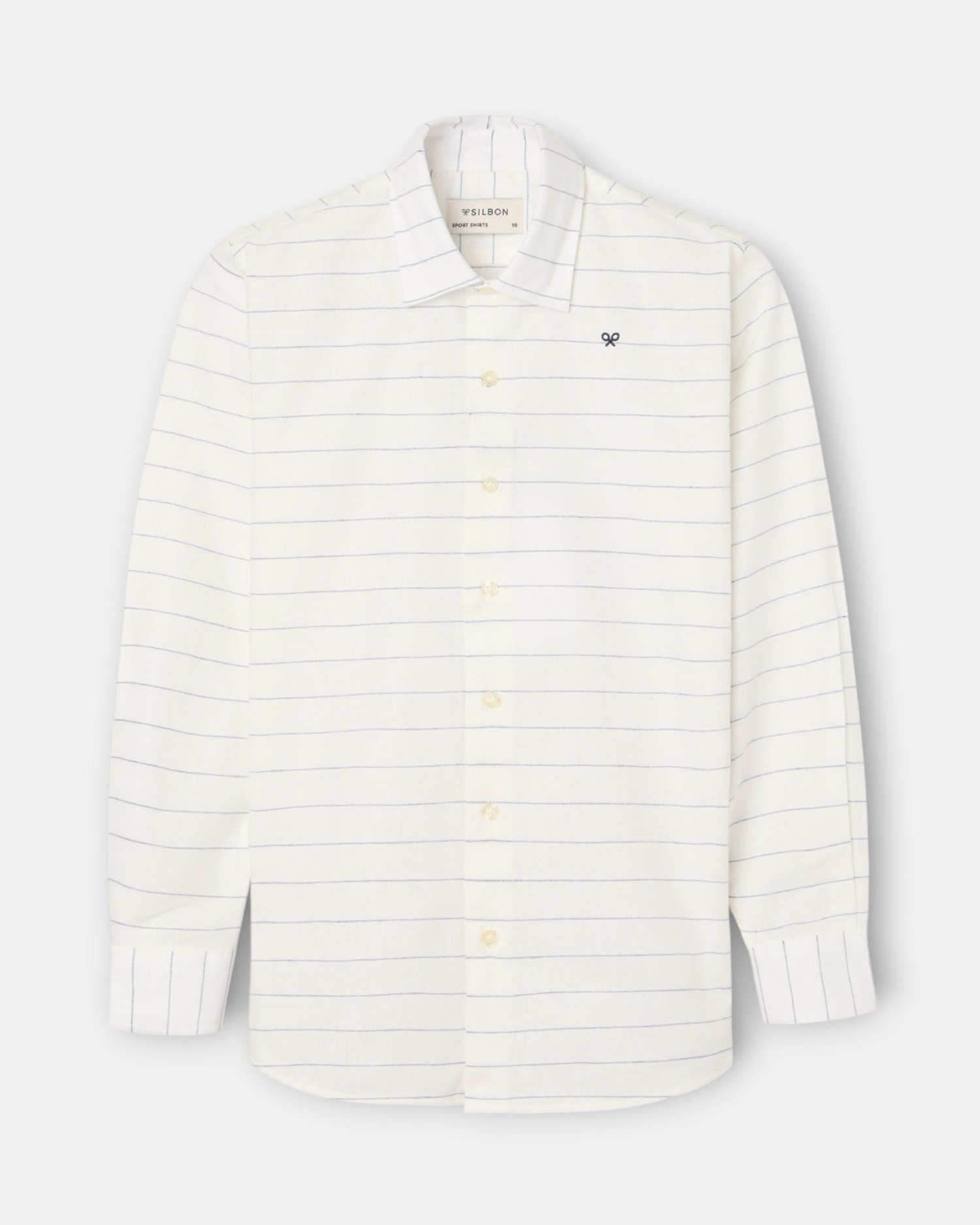Camisa Infantil de Linho Às Riscas Finas em Azul Silbon Azul-4