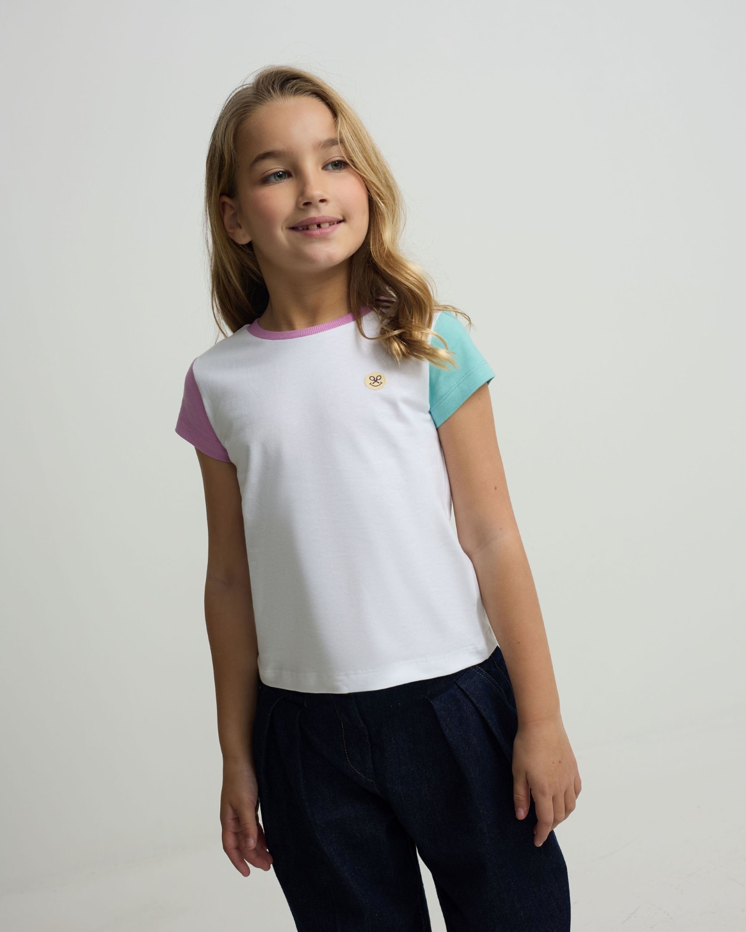 Imagem 0 de T-shirt Infantil de Manga Bicolor Branca