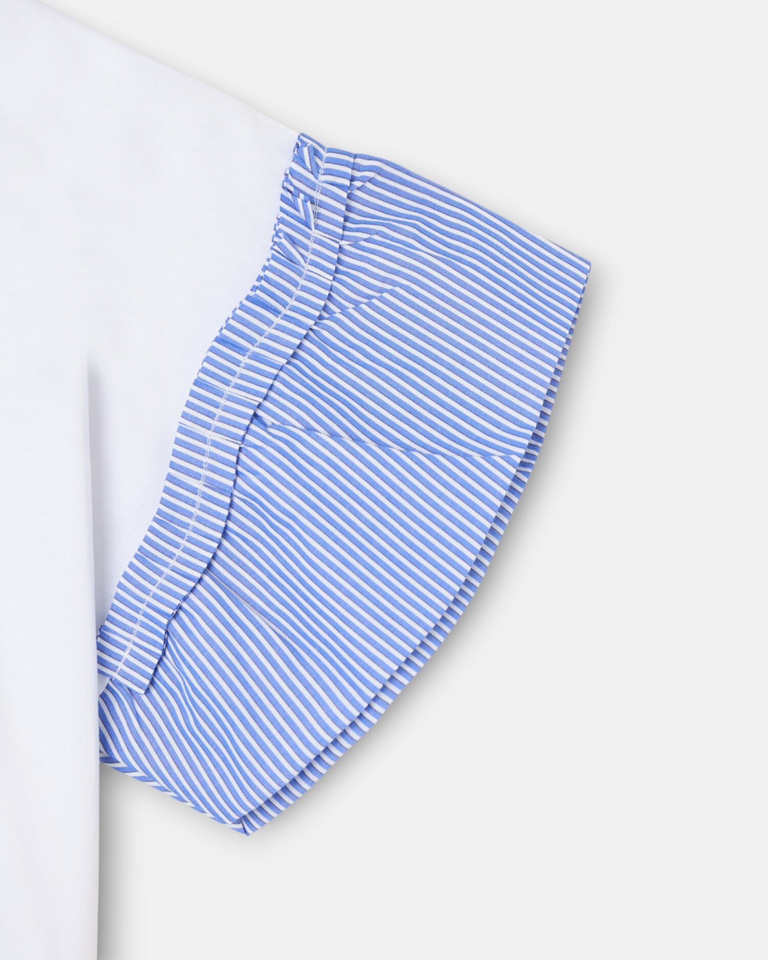 T-shirt Infantil com Folhos em Popelina Às Riscas Branca Silbon Branco-2