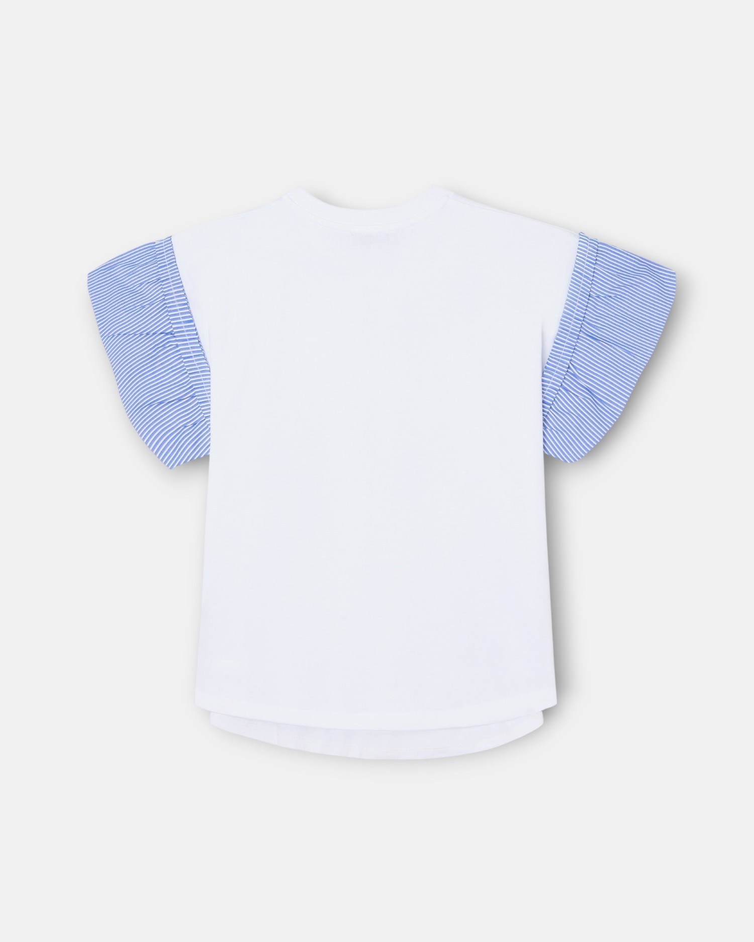 T-shirt Infantil com Folhos em Popelina Às Riscas Branca Silbon Branco-3