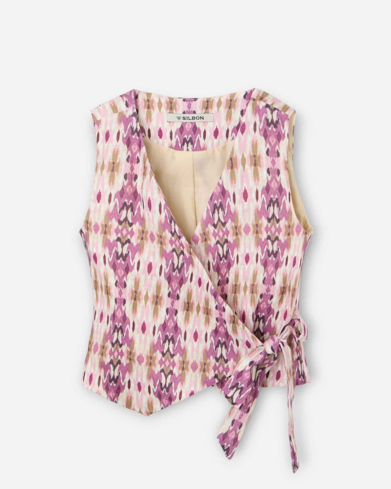 Colete Infantil de Linho com Estampado Ikat em Rosa Silbon Rosa-4