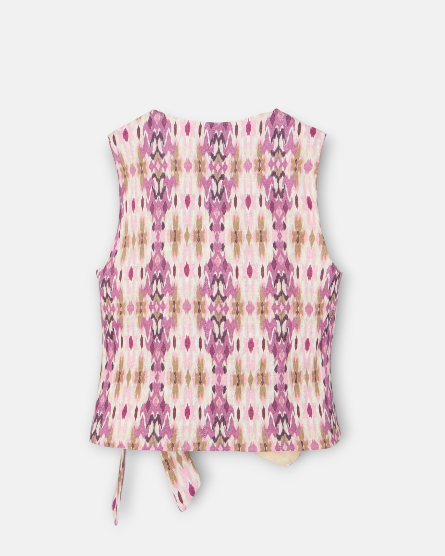 Colete Infantil de Linho com Estampado Ikat em Rosa Silbon Rosa-5
