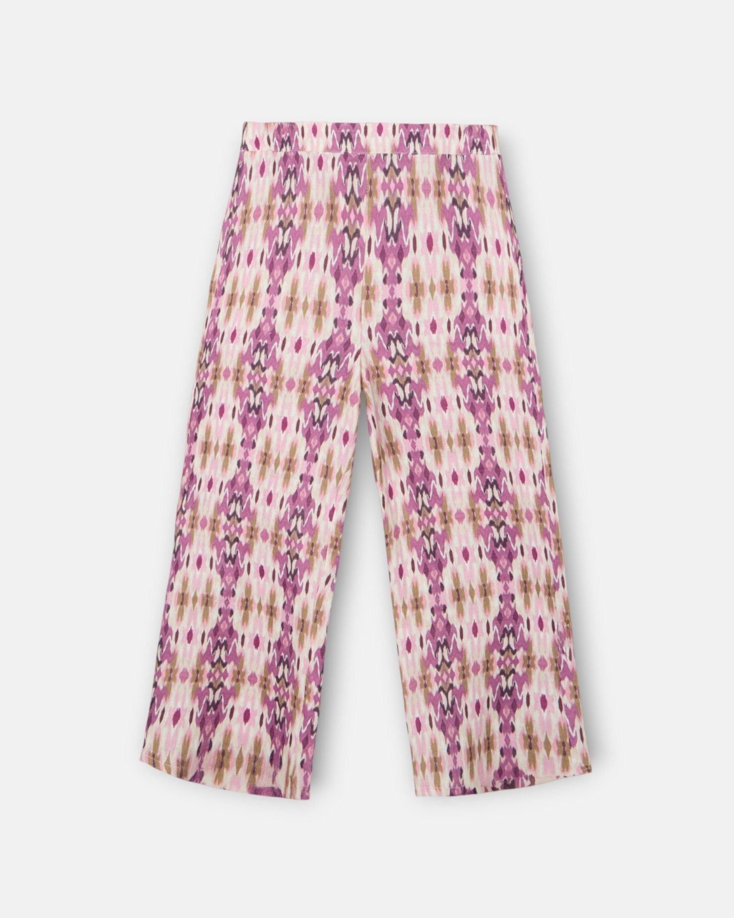 Calças Infantil de Linho com Estampado Ikat em Rosa Silbon Rosa / Verde-4