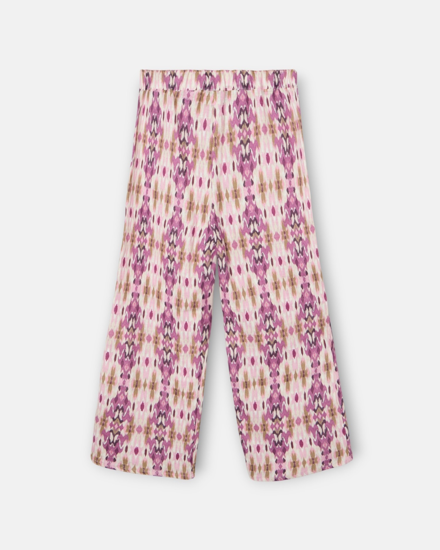 Calças Infantil de Linho com Estampado Ikat em Rosa Silbon Rosa / Verde-5