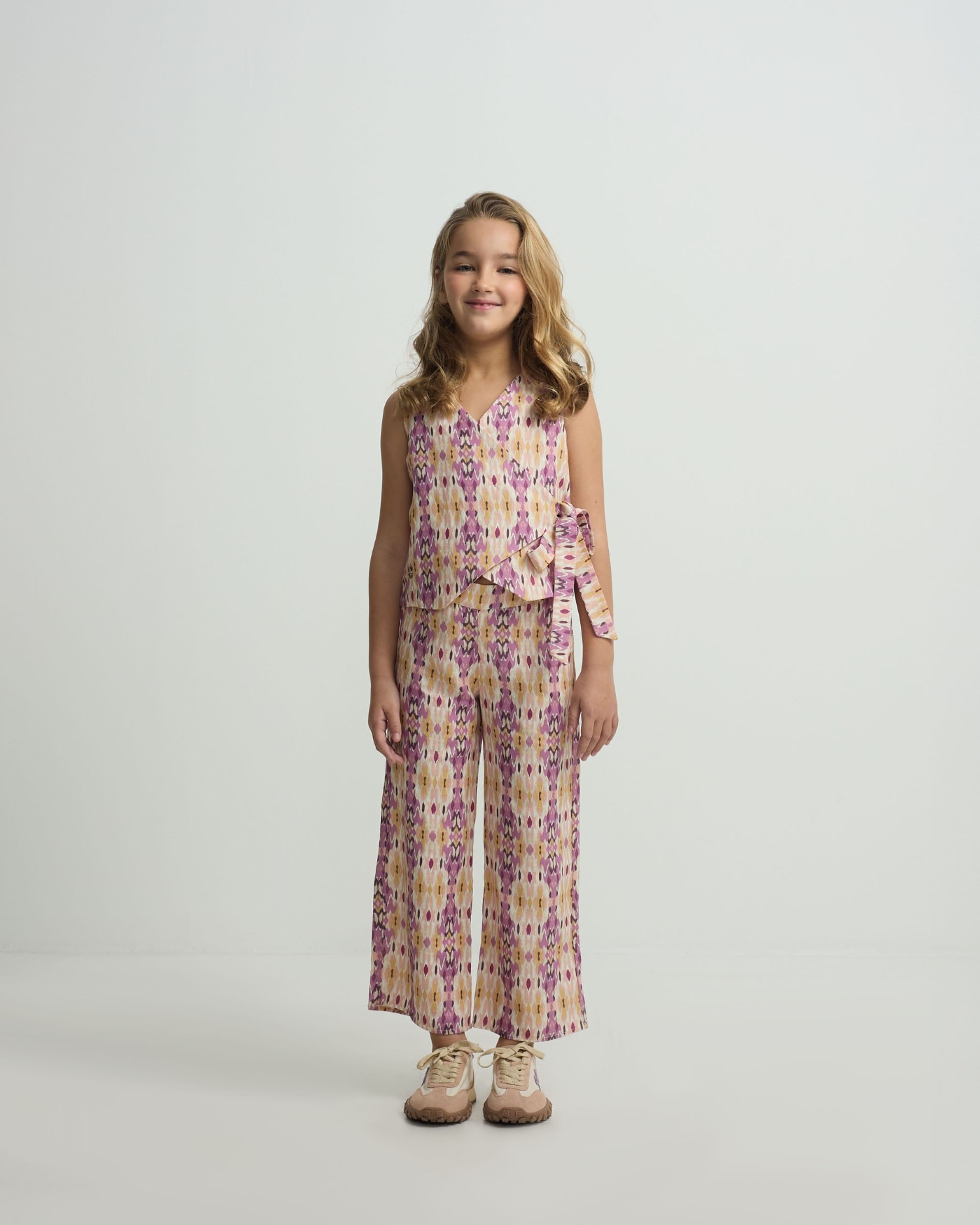 Imagem 0 de Calças Infantil de Linho com Estampado Ikat em Rosa
