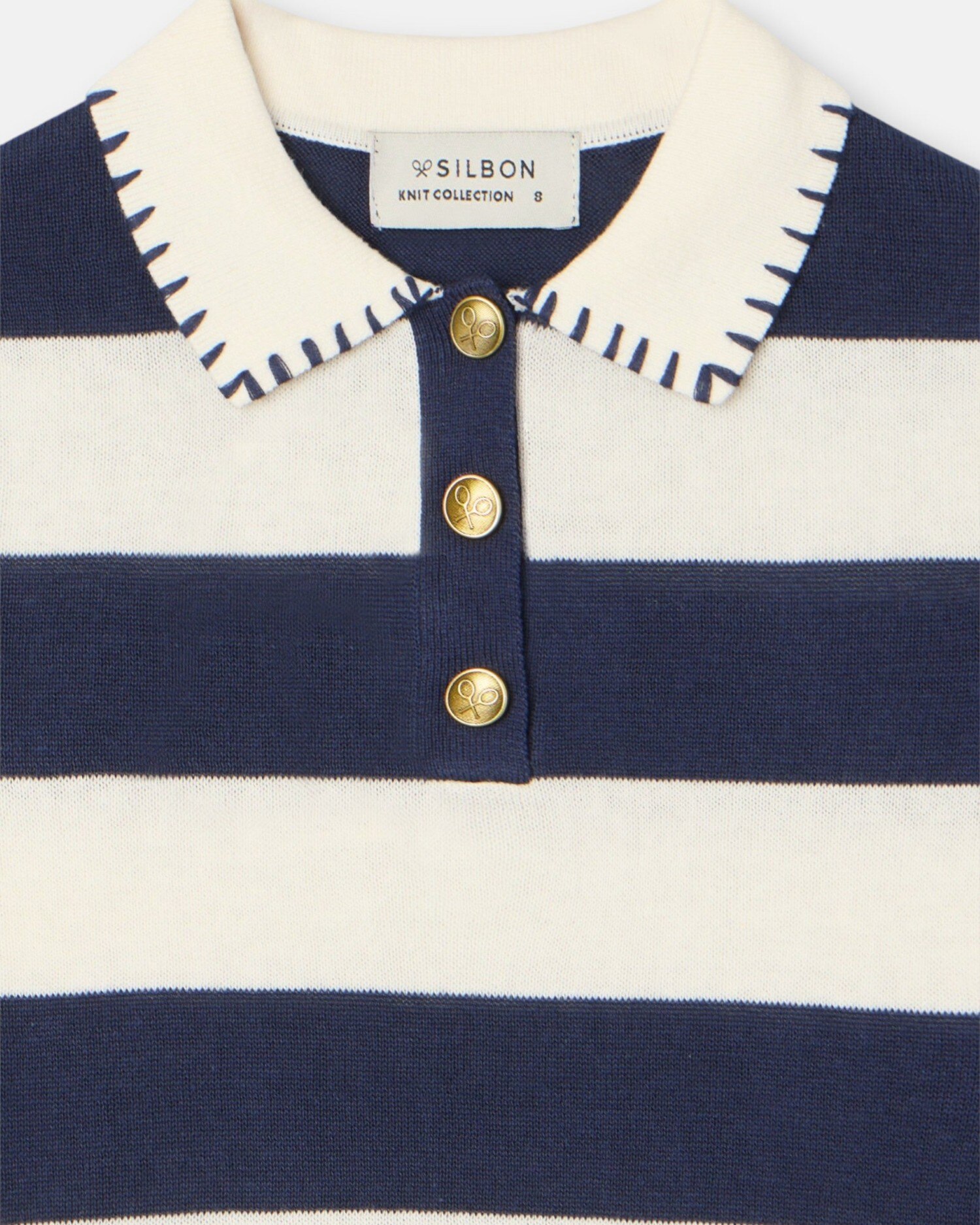 Polo Infantil de Malha de Manga Curta em Azul e Branco Silbon Azul-2