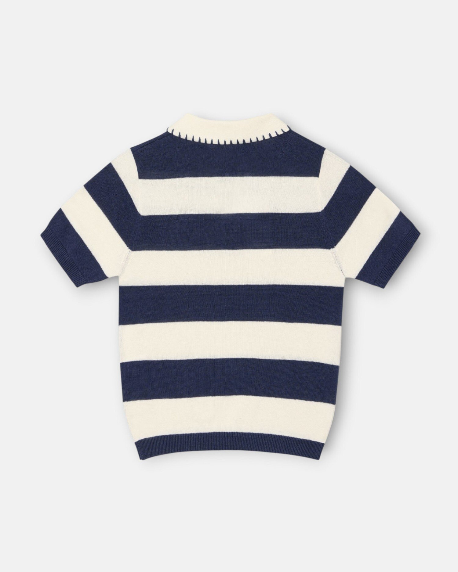 Polo Infantil de Malha de Manga Curta em Azul e Branco Silbon Azul-3