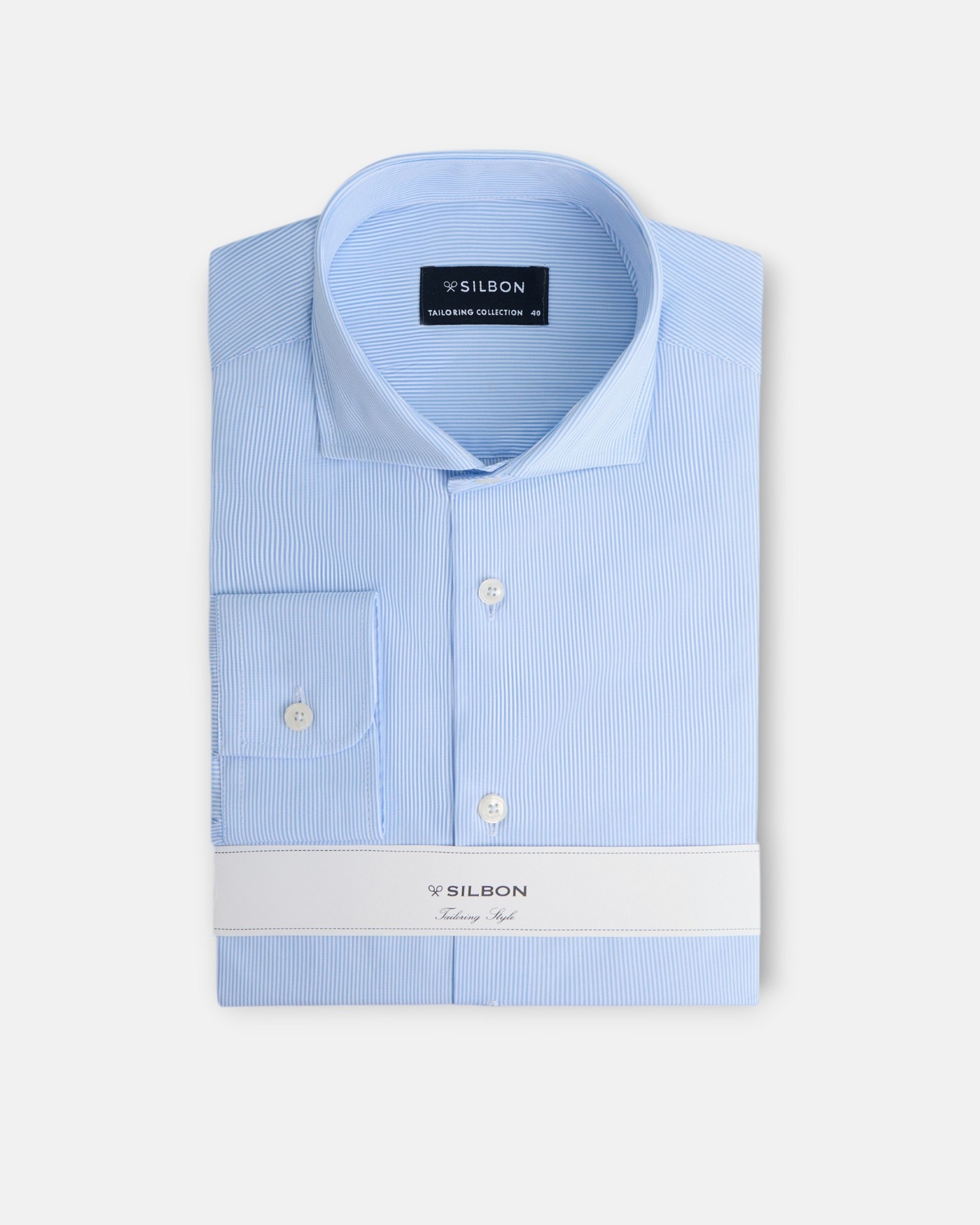 Camisa Formal Às Riscas Finas em Azul Celeste Azul-5