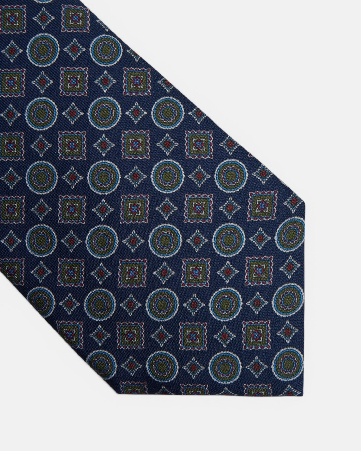 Gravata Geométrica de Seda em Azul Azul-3