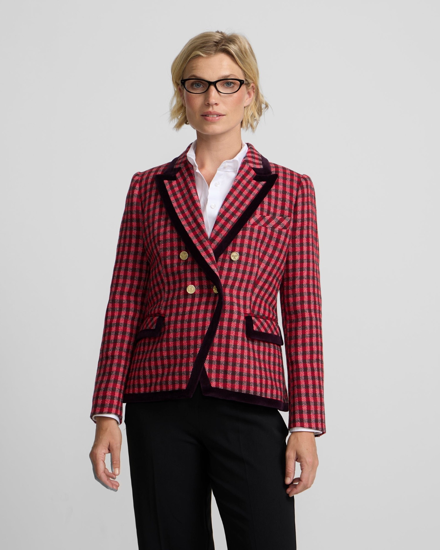 Imagem 0 de Blazer Cruzado com Debrum de Veludo Aos Quadrados Vichy